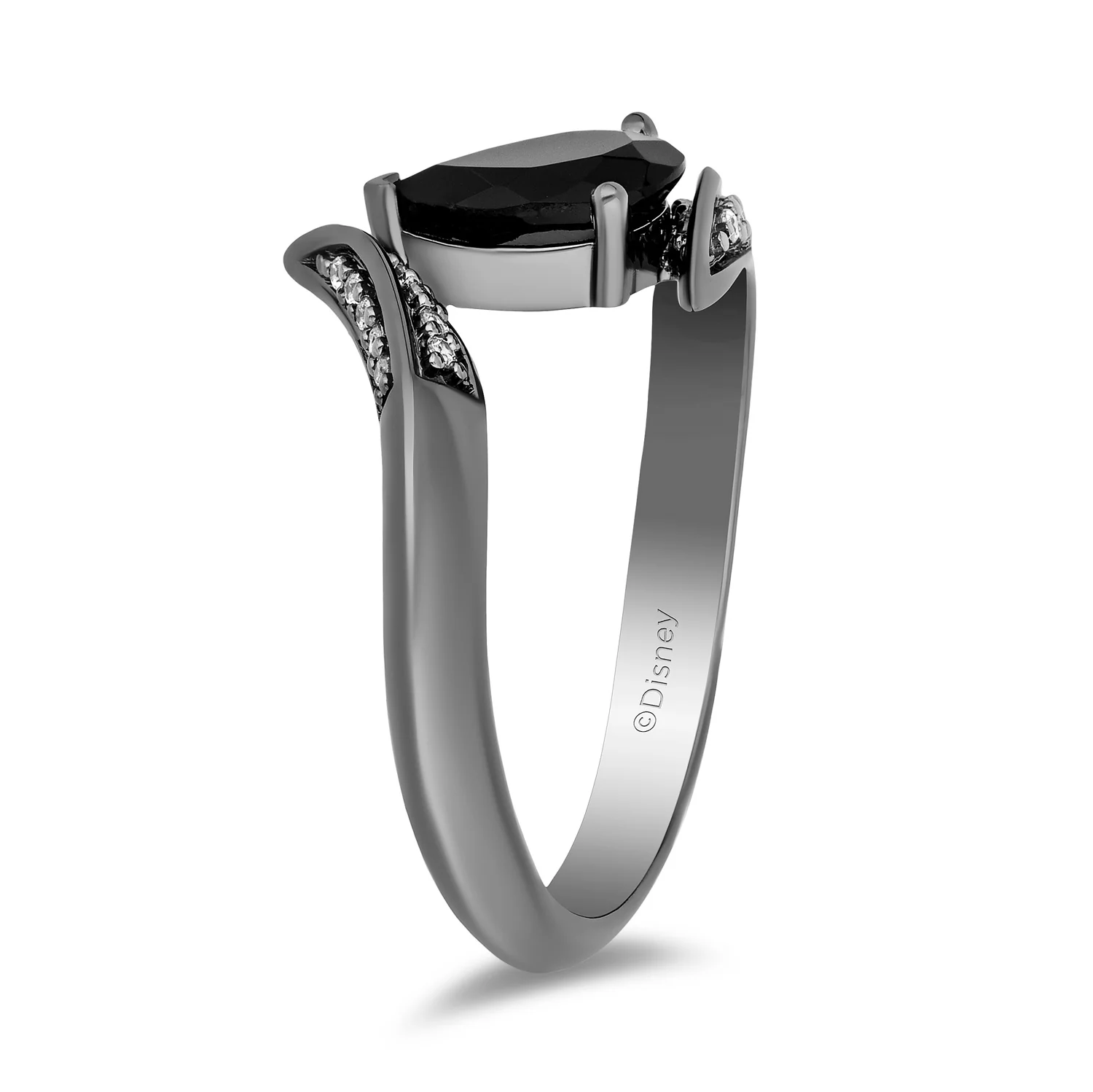 Enchanted Disney Fine Jewelry Black Rhodium Over Sterling Silver with 1/10 CTTW Diamond and Black Onyx Maleficent Ring - Image 4