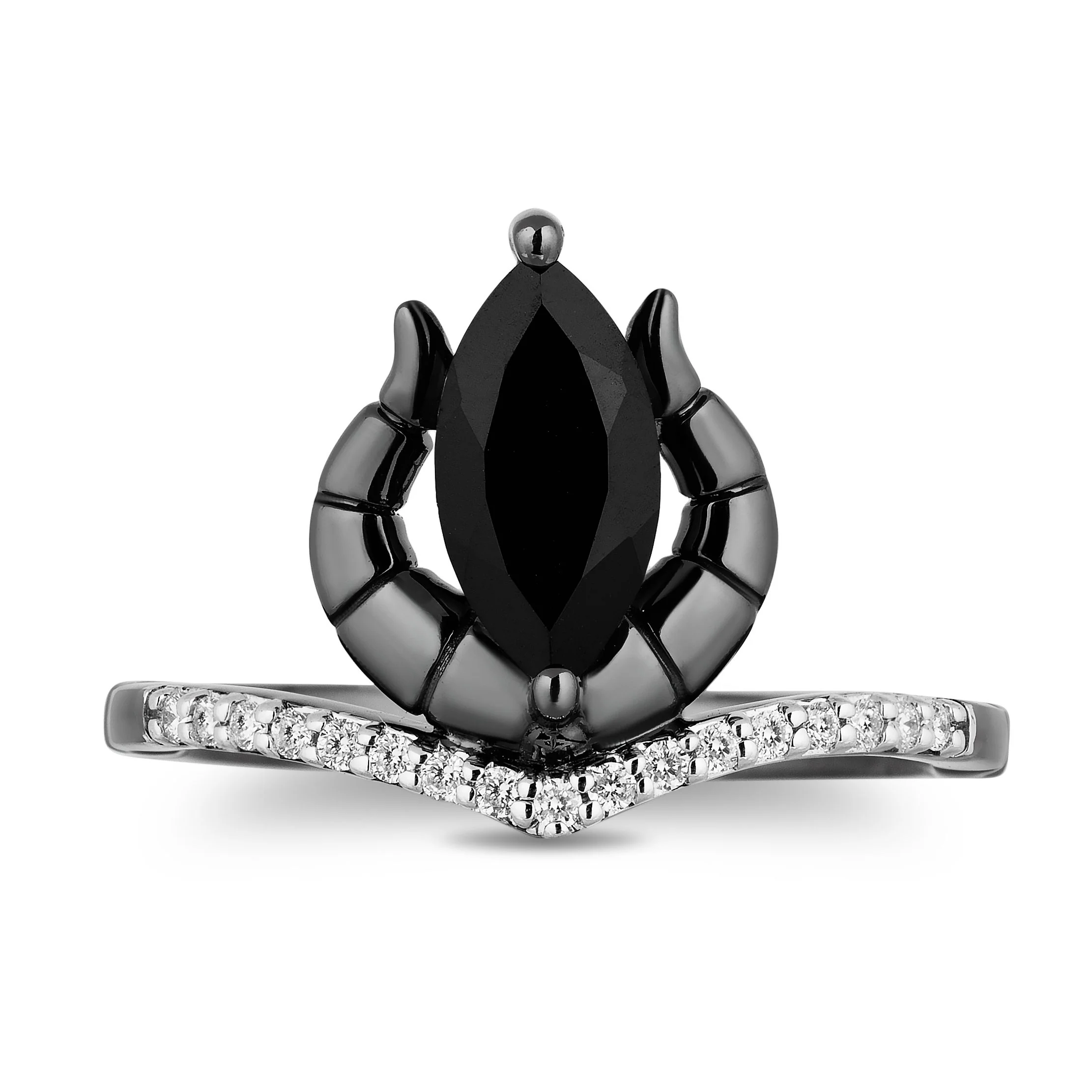 Enchanted Disney Fine Jewelry Black Rhodium Over Sterling Silver with 1/10 CTTW Diamond and Onyx Maleficent Ring - Image 3