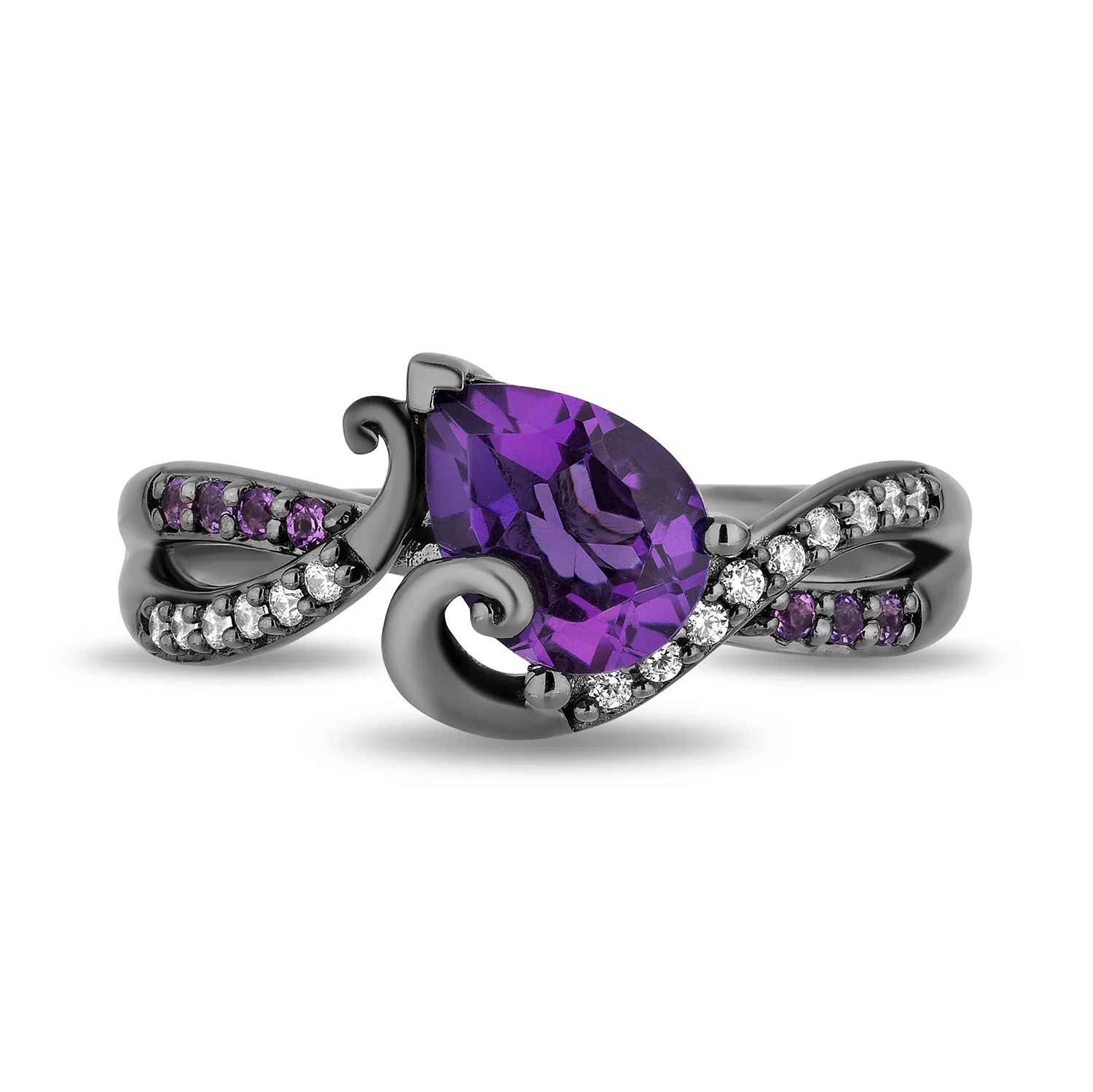 Enchanted Disney Fine Jewelry Black Rhodium over Sterling Silver with 1/10 CTTW Diamonds and Amethyst Ursula Ring - Image 2