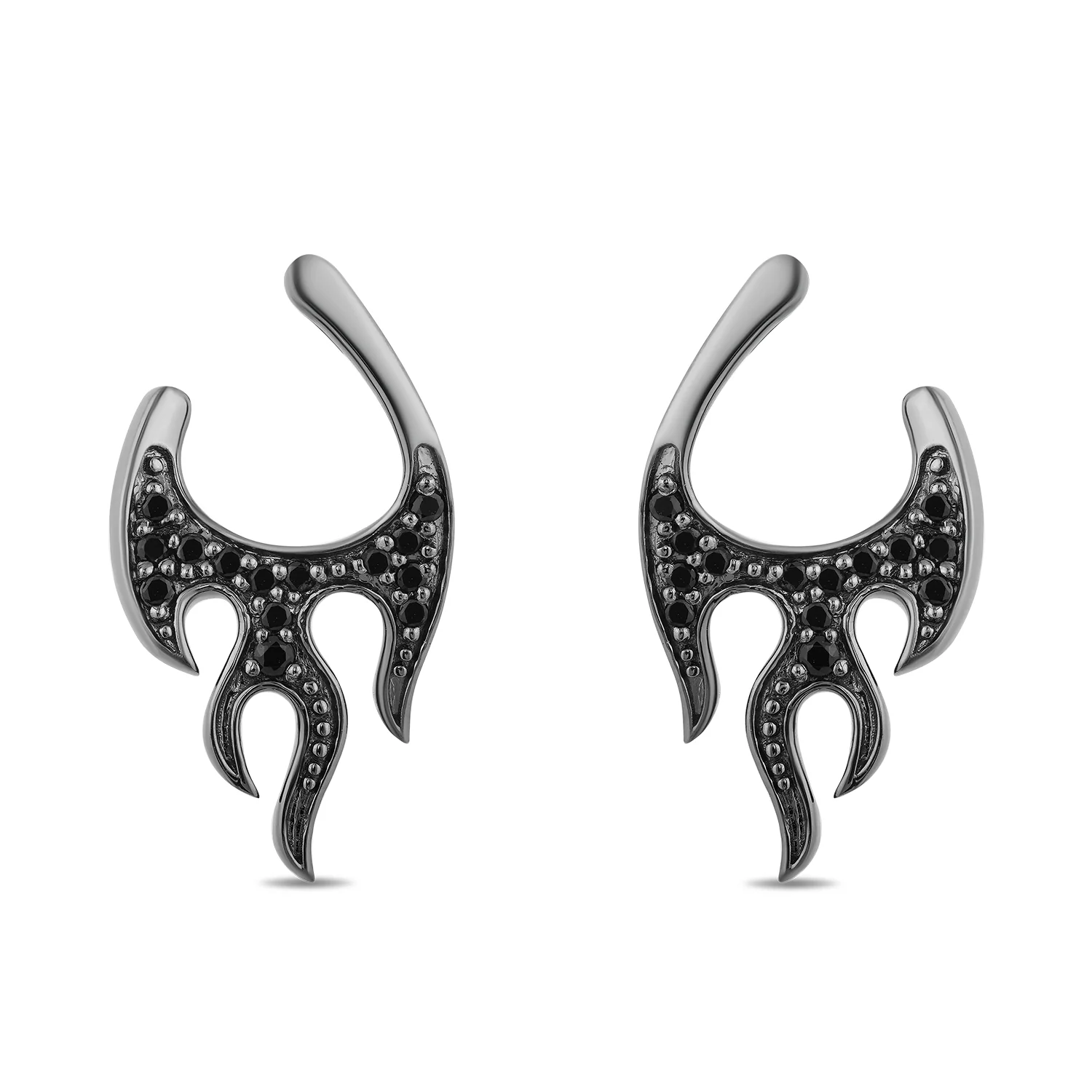 Enchanted Disney Fine Jewelry Black Rhodium over Sterling Silver with 1/4 CTTW Black Diamond Maleficent Flames Earrings - Image 3
