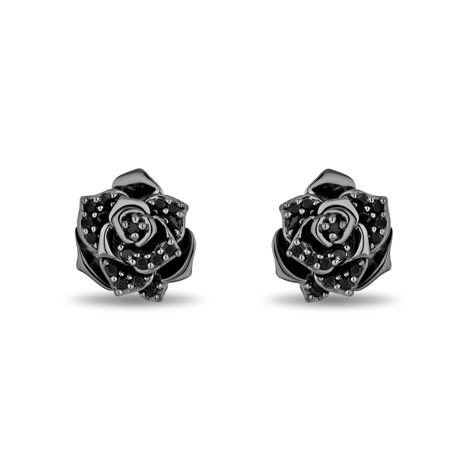 Enchanted Disney Fine Jewelry Black Rhodium Over Sterling Silver with 1/4 CTTW Black Diamonds Maleficent Rose Earrings - Image 2