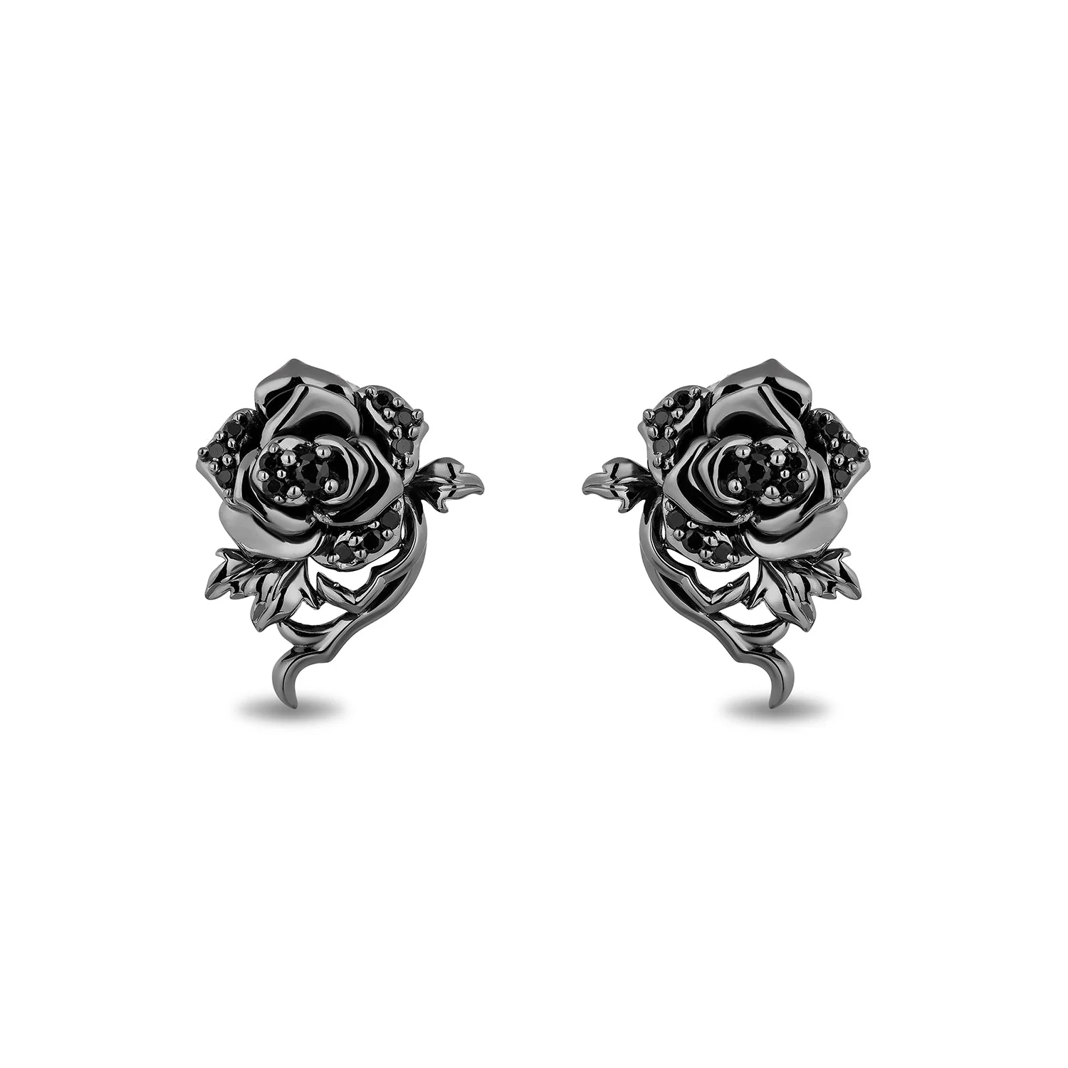 Enchanted Disney Fine Jewelry Black Rhodium Over Sterling Silver with 1/5 CTTW Black Diamonds Maleficent Rose Earrings - Image 3