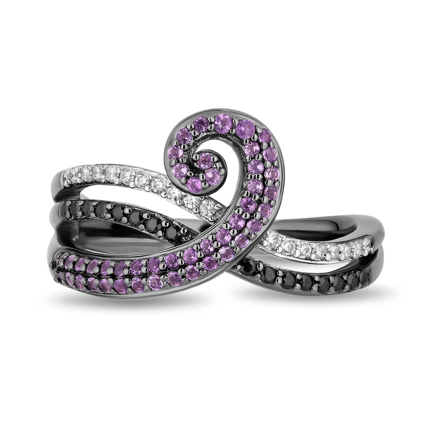 Enchanted Disney Fine Jewelry Black Rhodium over Sterling Silver with 1/5 CTTW Diamonds and Amethyst Ursula Ring - Image 2