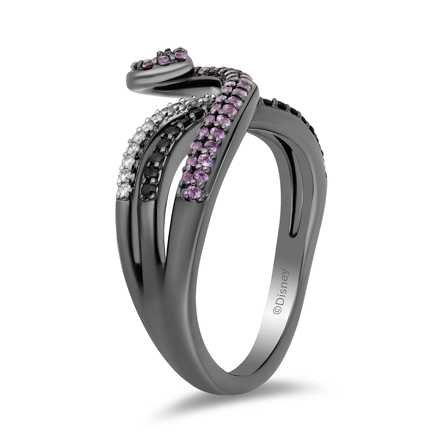 Enchanted Disney Fine Jewelry Black Rhodium over Sterling Silver with 1/5 CTTW Diamonds and Amethyst Ursula Ring - Image 4