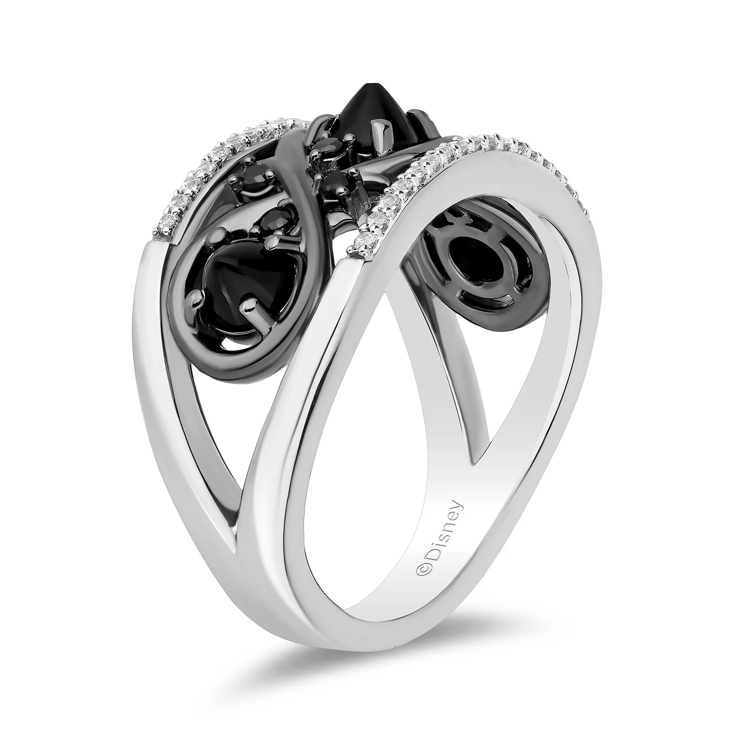 Enchanted Disney Fine Jewelry Black Rhodium over Sterling Silver with 1/5 CTTW Diamonds and Black Onyx Maleficent Ring - Image 4