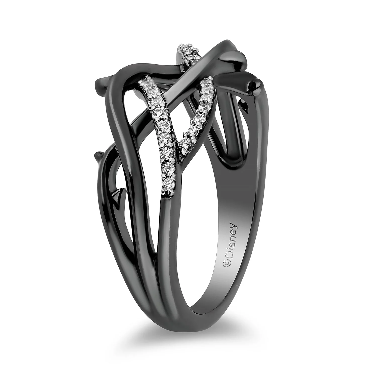 Enchanted Disney Fine Jewelry Black Rhodium over Sterling Silver with 1/6 CTTW Diamond Maleficent Ring - Image 5