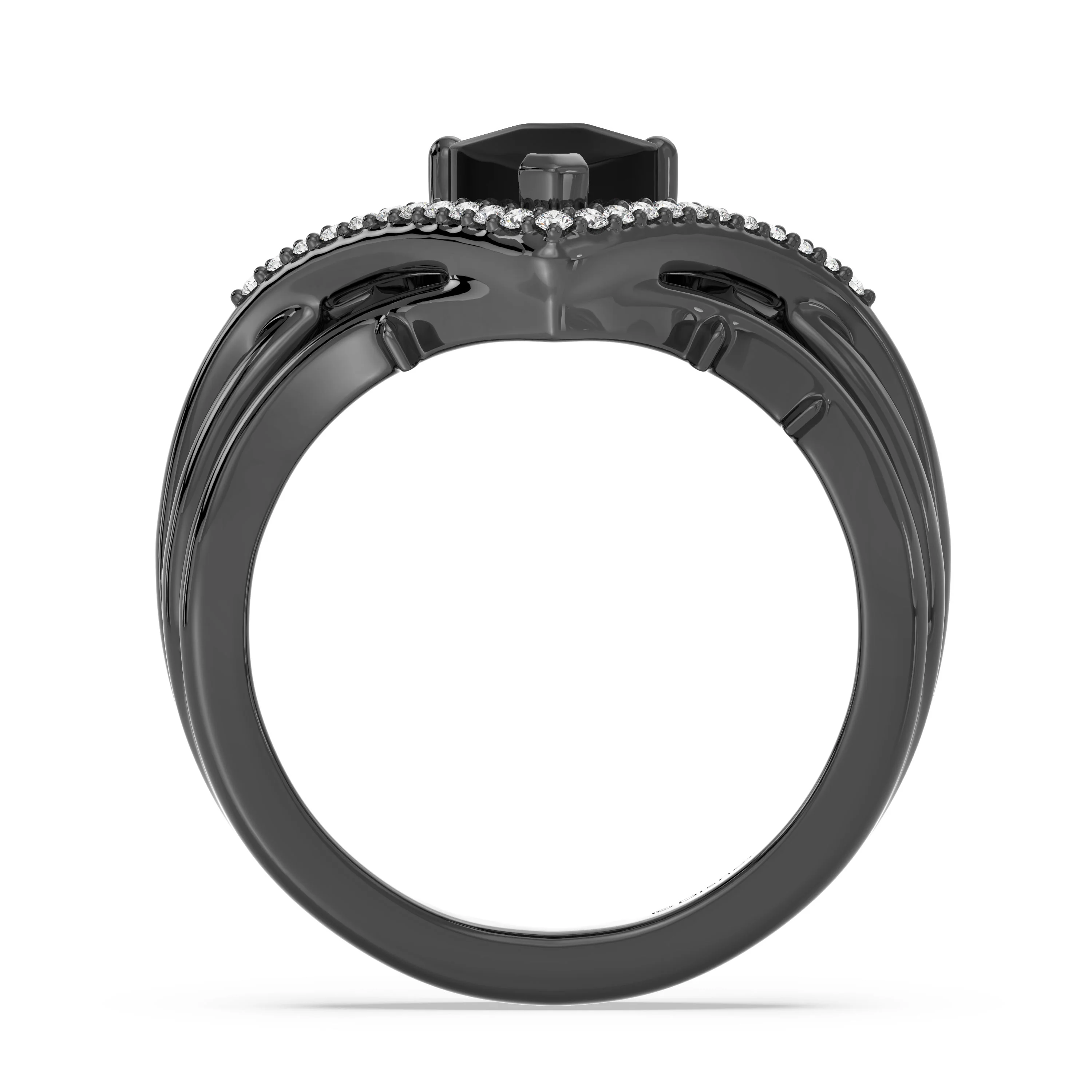 Enchanted Disney Fine Jewelry Black Rhodium over Sterling Silver with 1/6 CTTW Diamonds and Black Onyx Maleficent Ring - Image 3