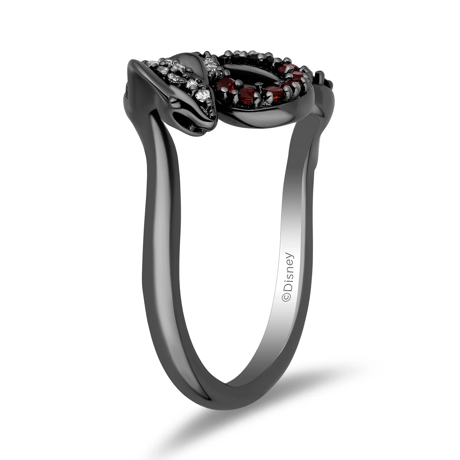 Enchanted Disney Fine Jewelry Black Rhodium over Sterling Silver with 1/6 CTTW Diamonds and Garnet Jafars Cobra Ring - Image 4