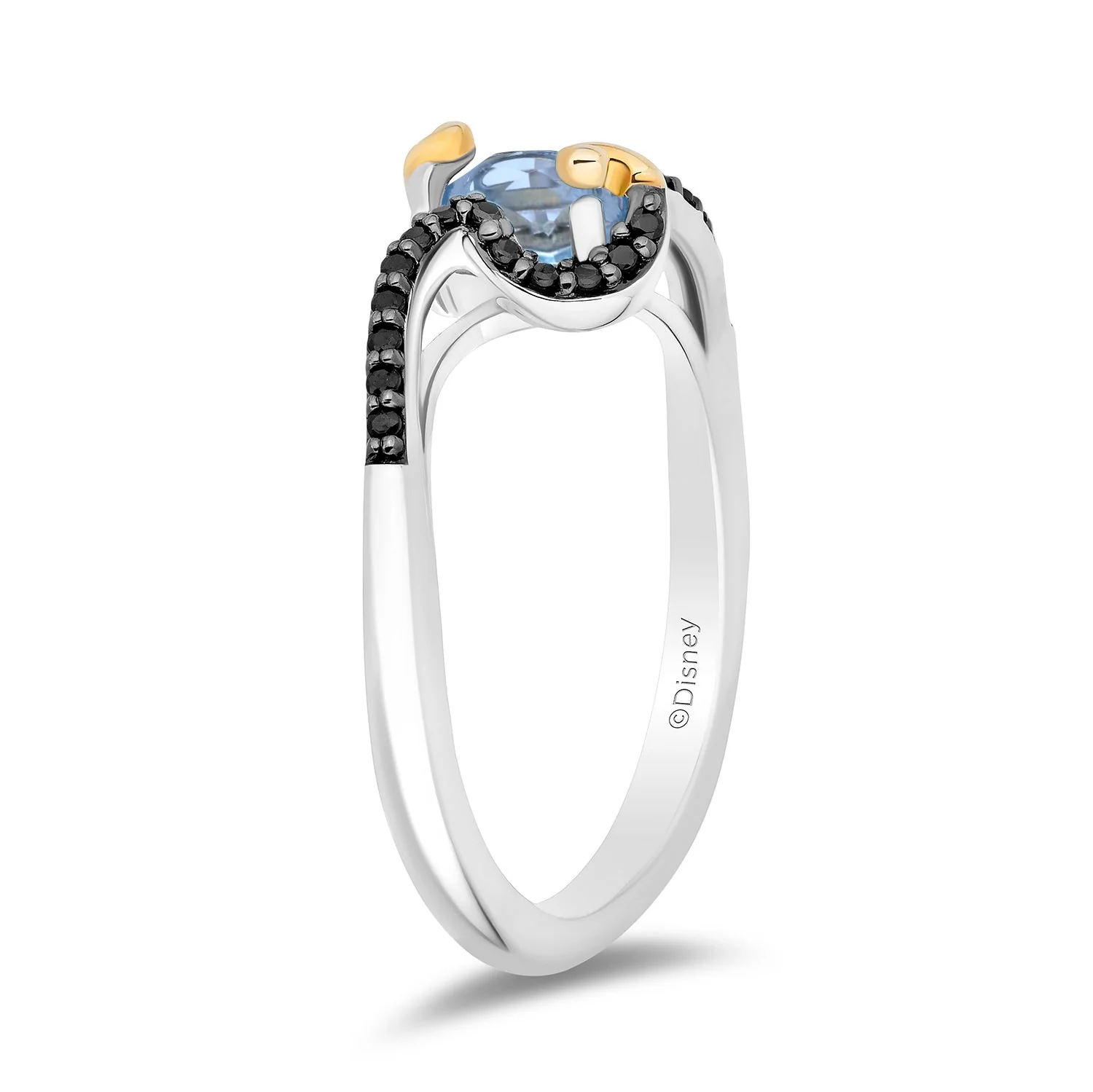 Enchanted Disney Fine Jewelry inspired by the Genie of Aladdin with Black Rhodium and 14K Yellow Gold Over Sterling Silver with 1/5 CTTW Diamond and Swiss Blue Topaz Jasmine Ring - Image 3