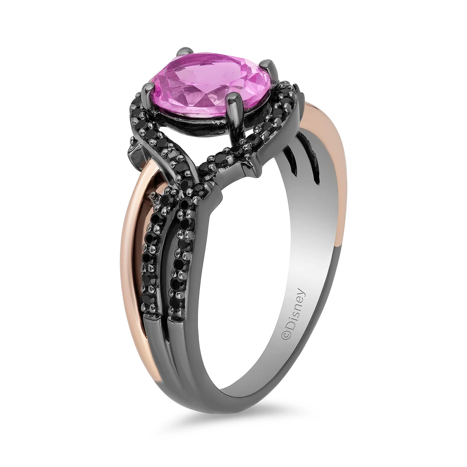 Enchanted Disney Fine Jewelry 14K Rose Gold over Sterling Silver with Black Rhodium with 1/4 CTTW Diamond and Created Pink Sapphire Maleficent Ring - Image 5
