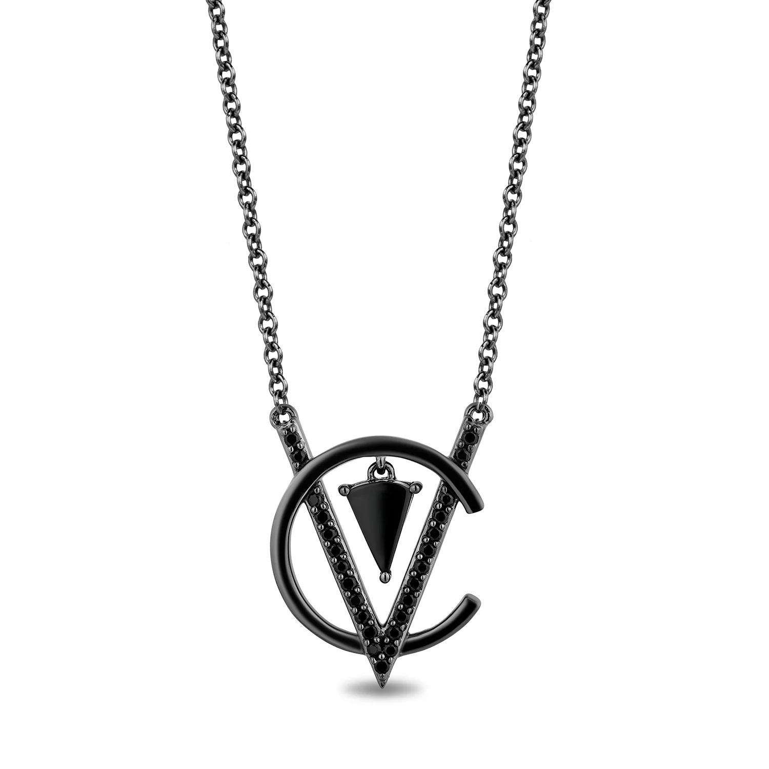 Enchanted Disney Fine Jewelry Speak of the Deville Sterling Silver and Black Rhodium 1/5 CTTW Black Diamond and Onyx Disney Cruella Live Action Necklace