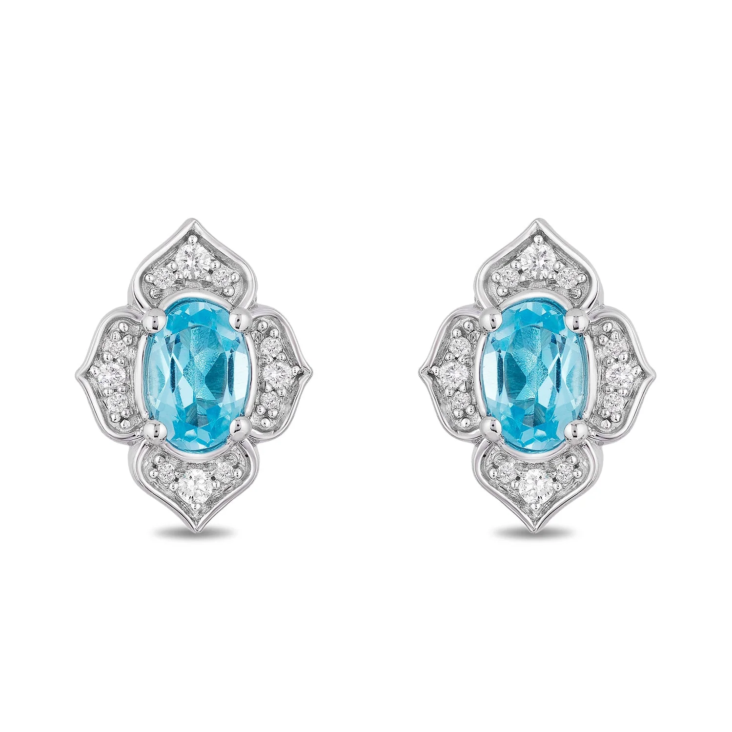 Enchanted Disney Fine Jewelry Sterling Silver 1/10 CTTW Diamond and Swiss Blue Topaz Jasmine Earring - Image 3