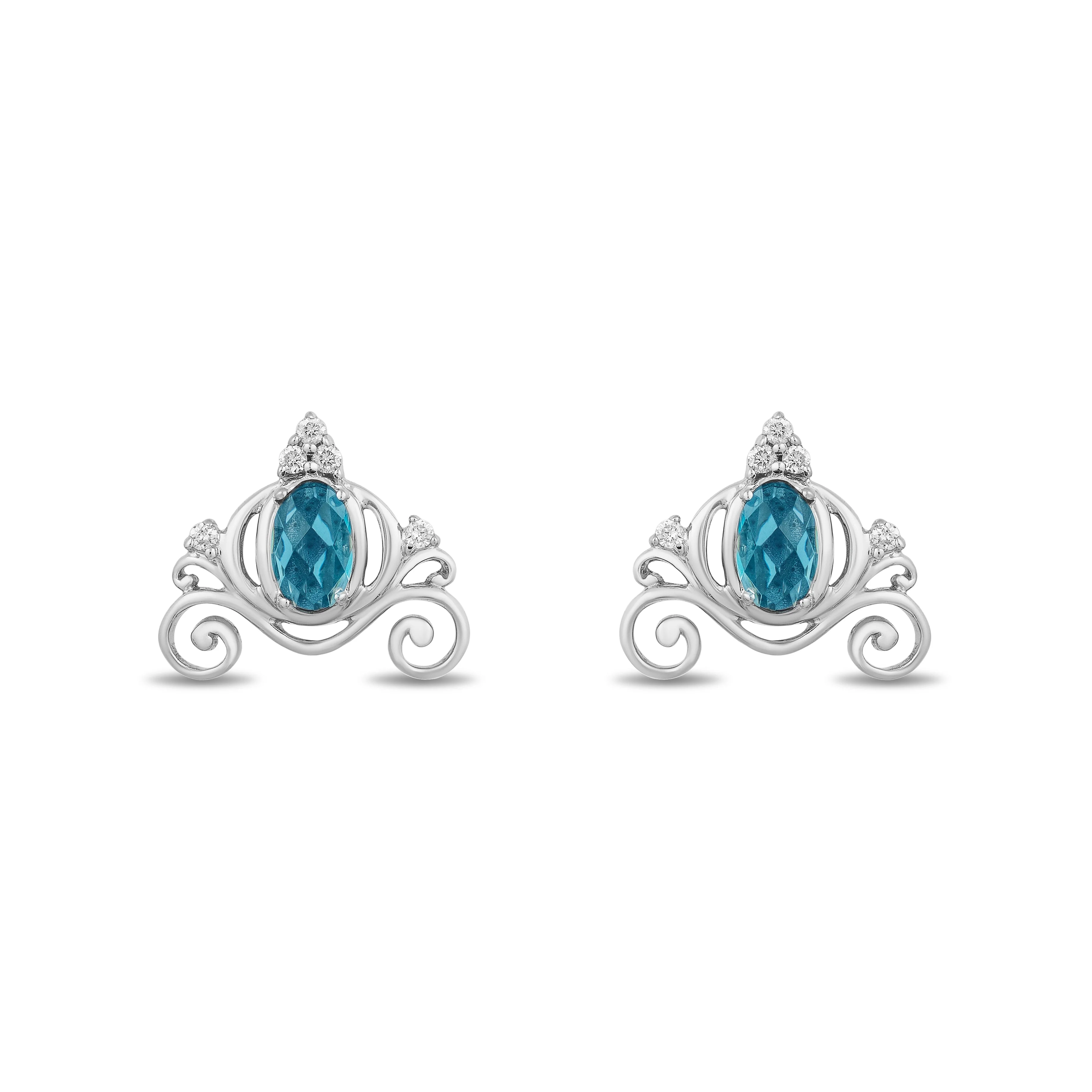 Enchanted Disney Fine Jewelry Sterling Silver 1/20 CTTW Diamond and London Blue Topaz Cinderella Earrings - Image 3