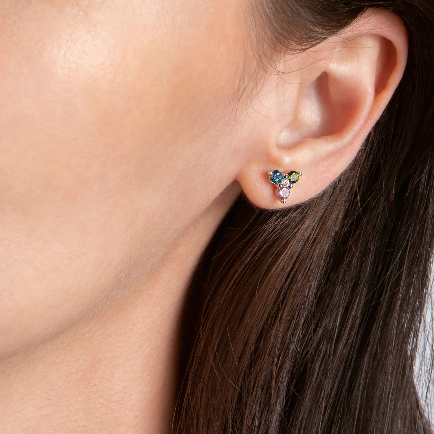 Enchanted Disney Fine Jewelry Sterling Silver 1/20 CTTW Diamonds with London Blue Topaz and Pink and Green Tourmaline Aurora Fairy God Mother Stud Earrings - Image 2