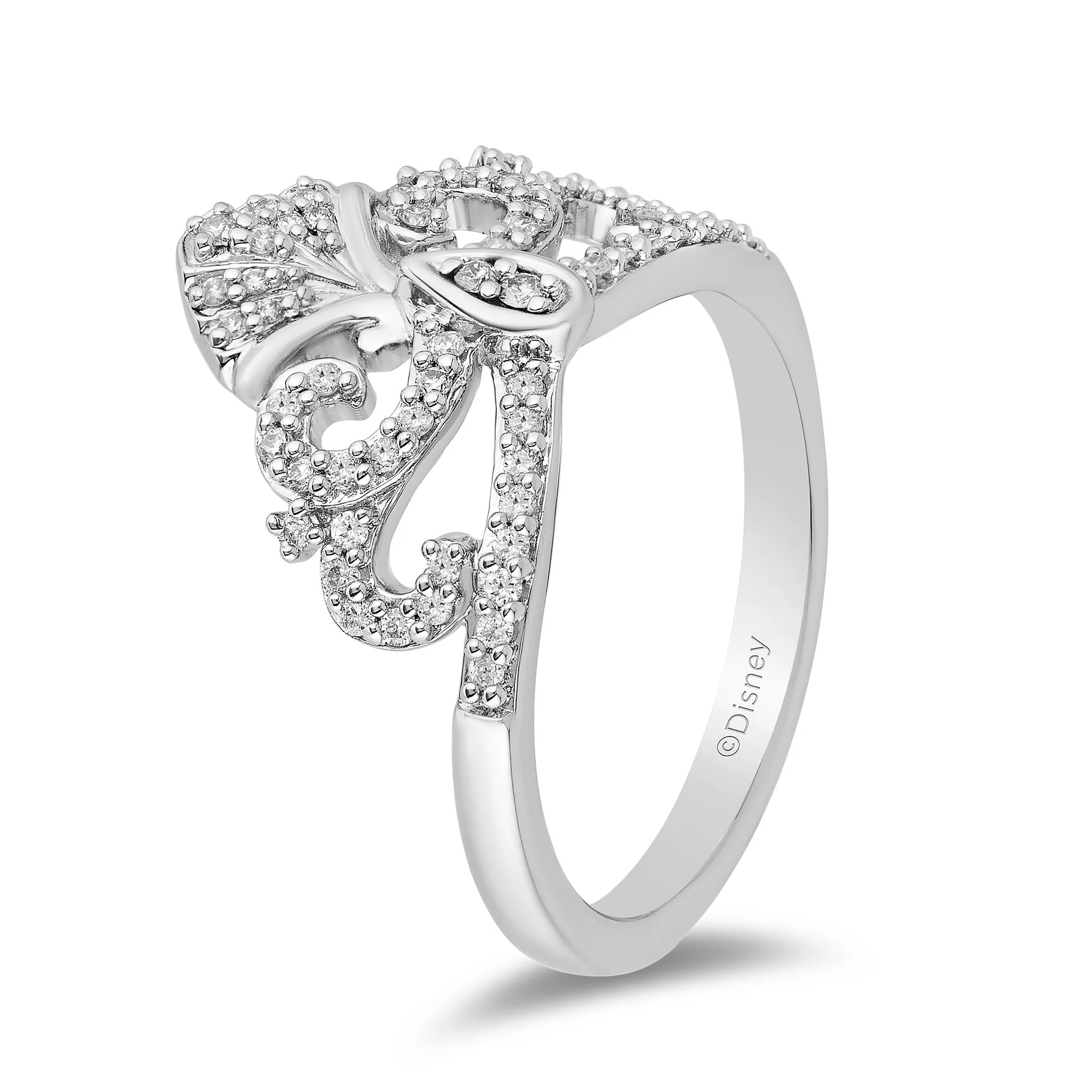 Enchanted Disney Fine Jewelry Sterling Silver 1/4 CTTW Ariel Shell Ring - Image 5