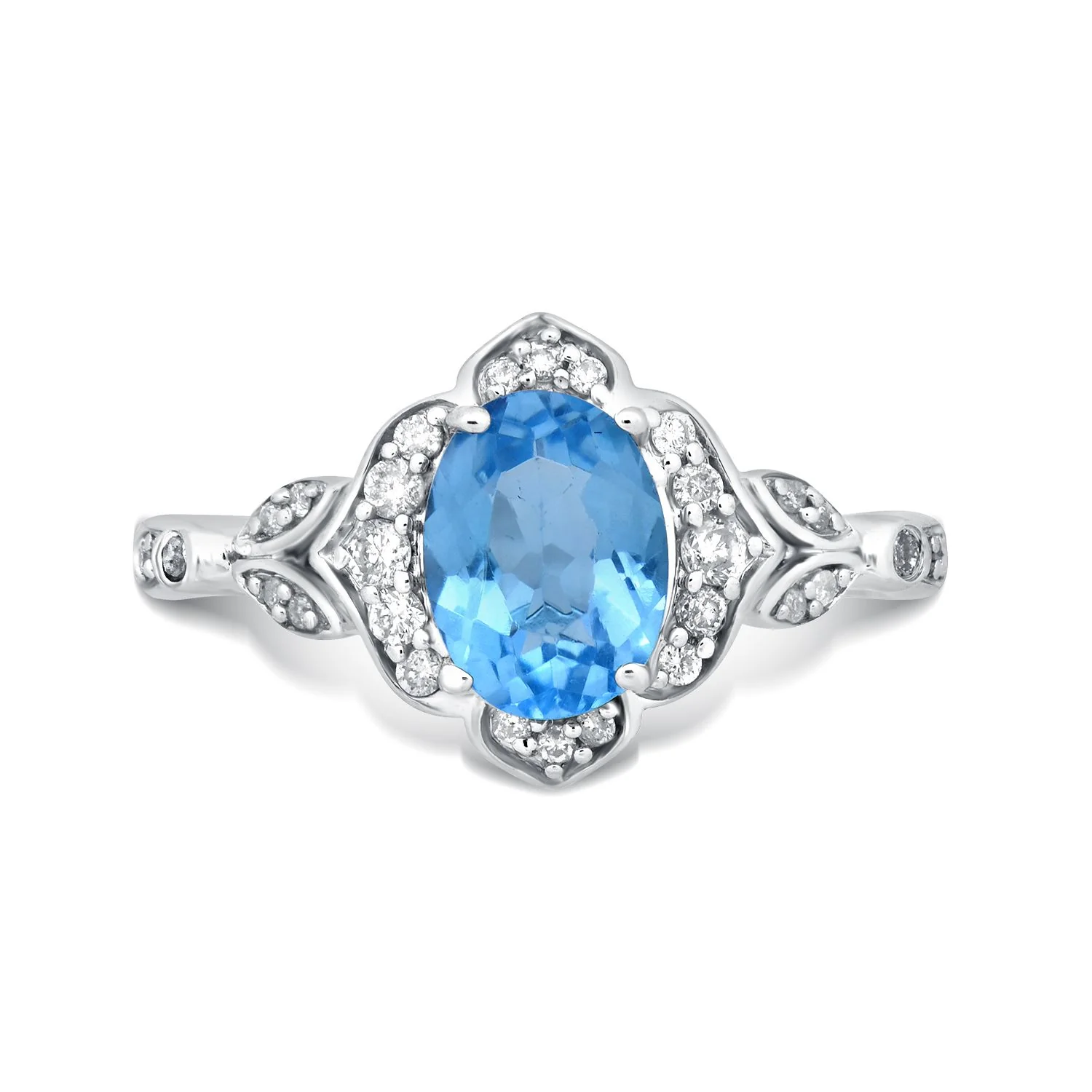Enchanted Disney Fine Jewelry Sterling Silver 1/5 CTTW Diamond And Swiss Blue Topaz Jasmine Ring - Image 3