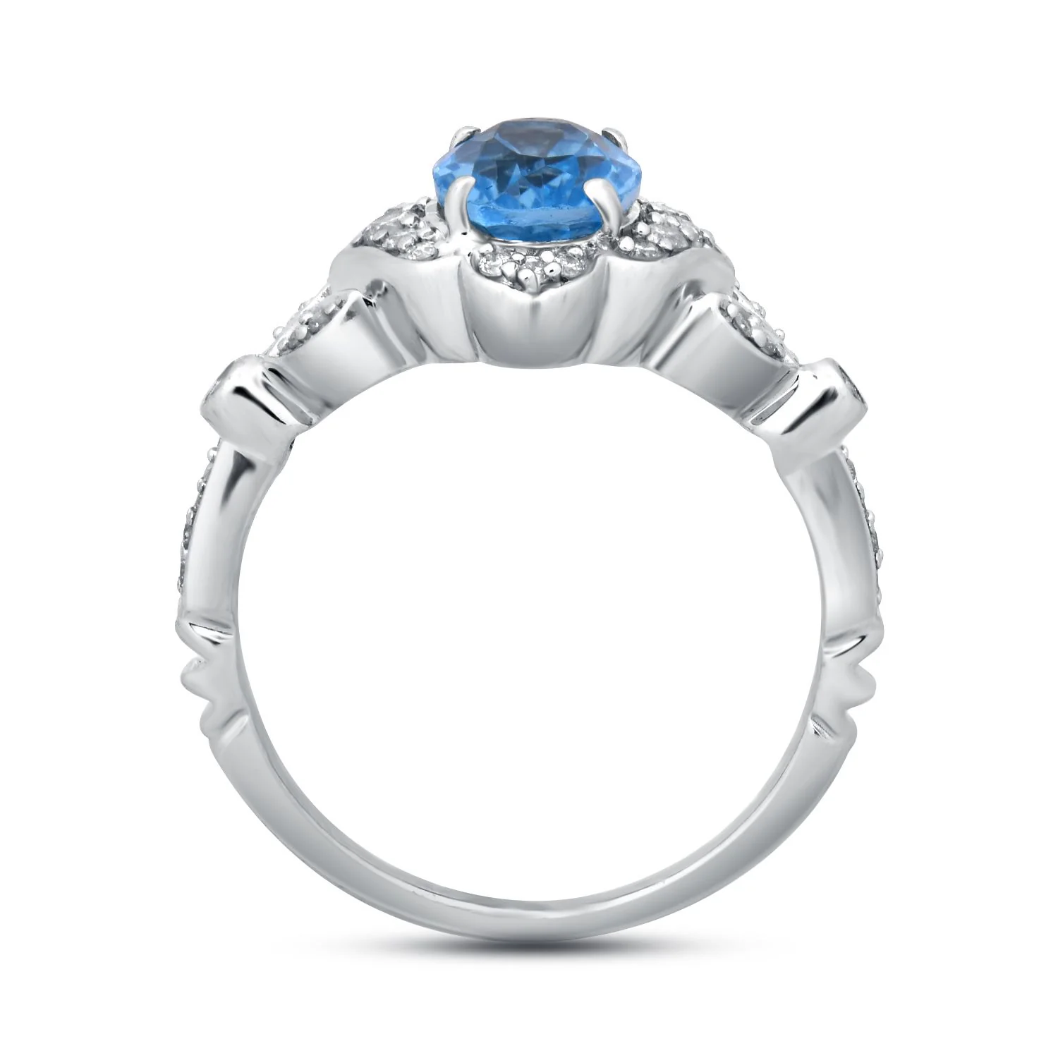 Enchanted Disney Fine Jewelry Sterling Silver 1/5 CTTW Diamond And Swiss Blue Topaz Jasmine Ring - Image 4