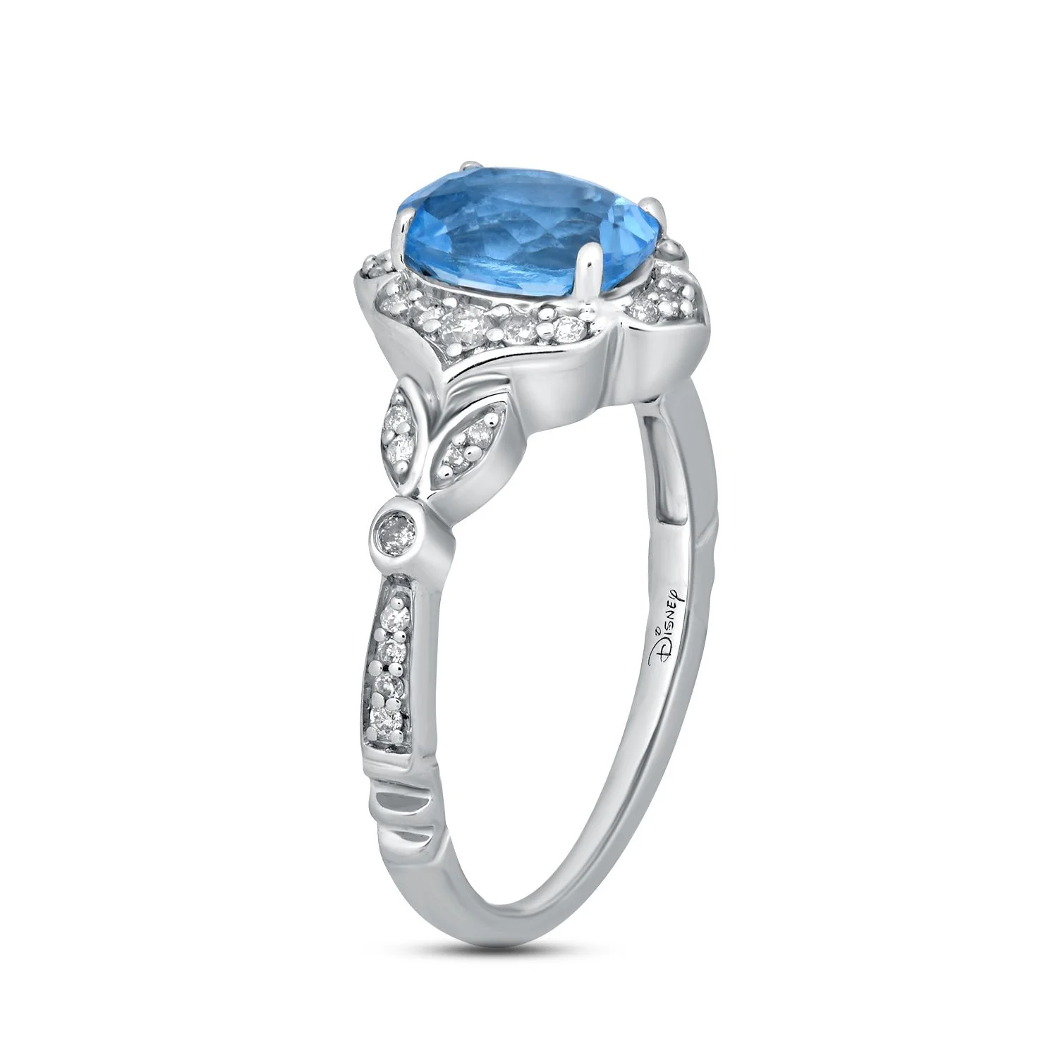 Enchanted Disney Fine Jewelry Sterling Silver 1/5 CTTW Diamond And Swiss Blue Topaz Jasmine Ring - Image 5