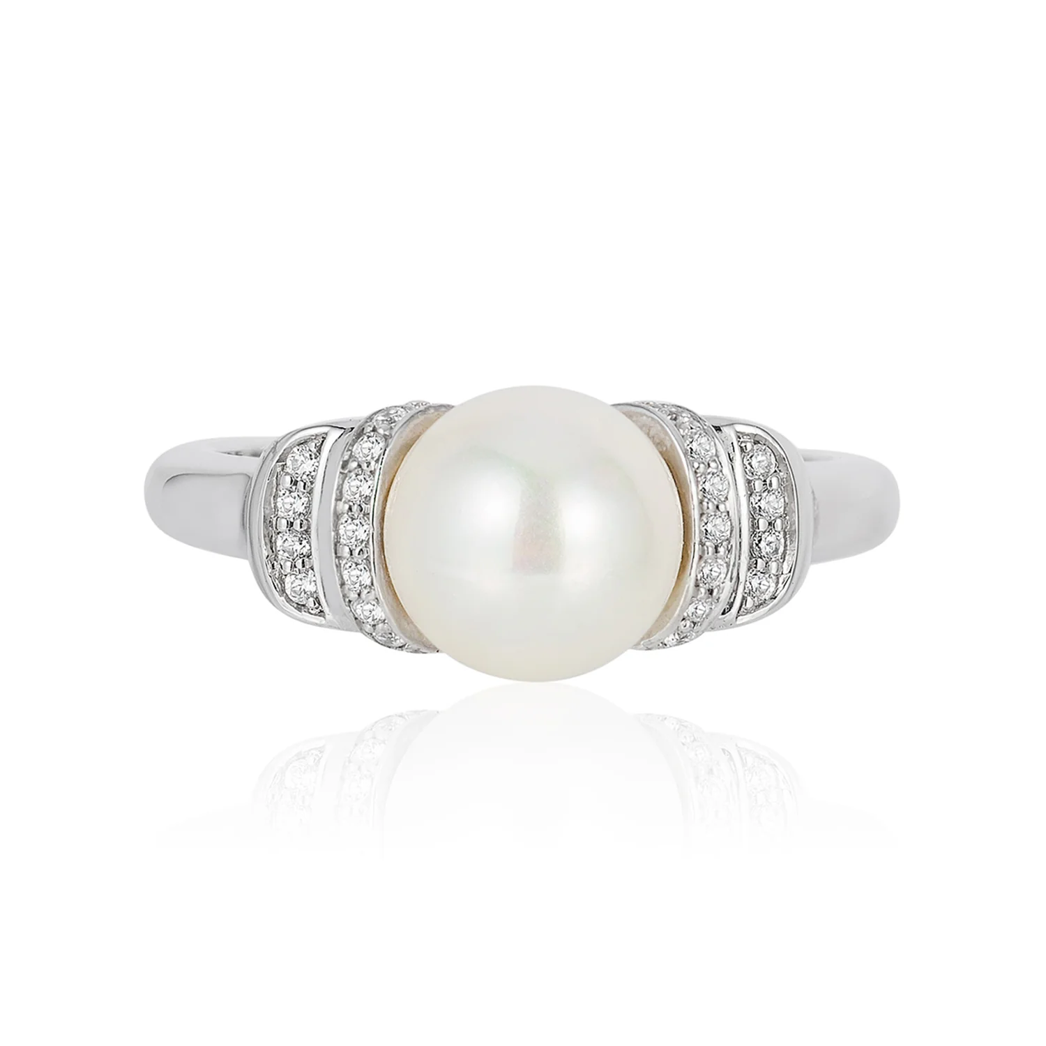 Enchanted Disney Fine Jewelry Sterling Silver 1/6 CTTW Diamond with Pearl and London Blue Topaz Cinderella Ring - Image 3