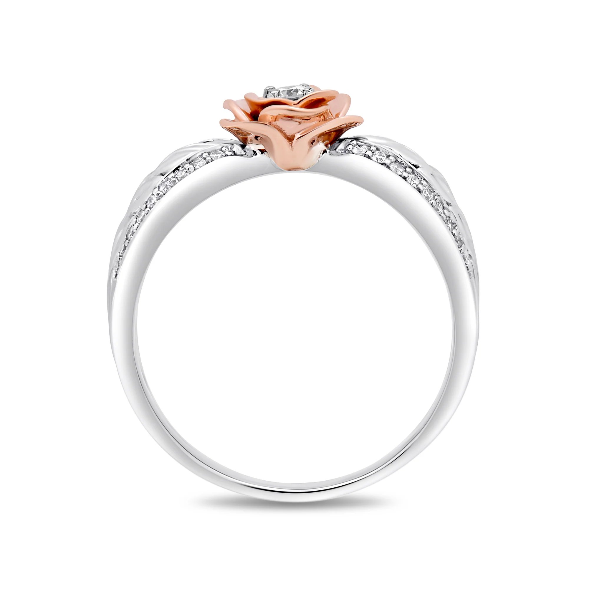 Enchanted Disney Fine Jewelry Sterling Silver and 10K Rose Gold 1/4 CTTW Belle Rose Ring - Image 4