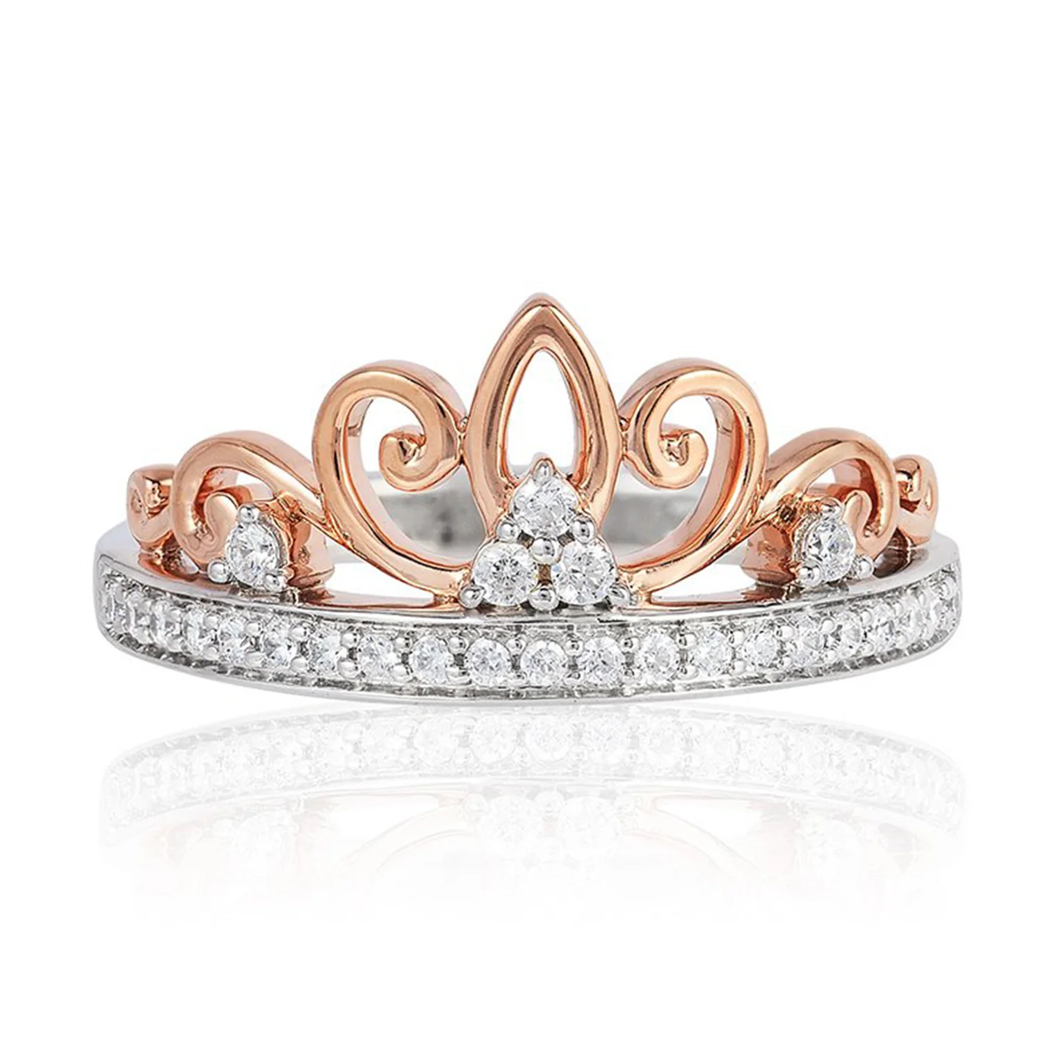 Enchanted Disney Fine Jewelry Sterling Silver and 10K Rose Gold 1/5 CTTW Majestic Princess Tiara Ring - Image 3