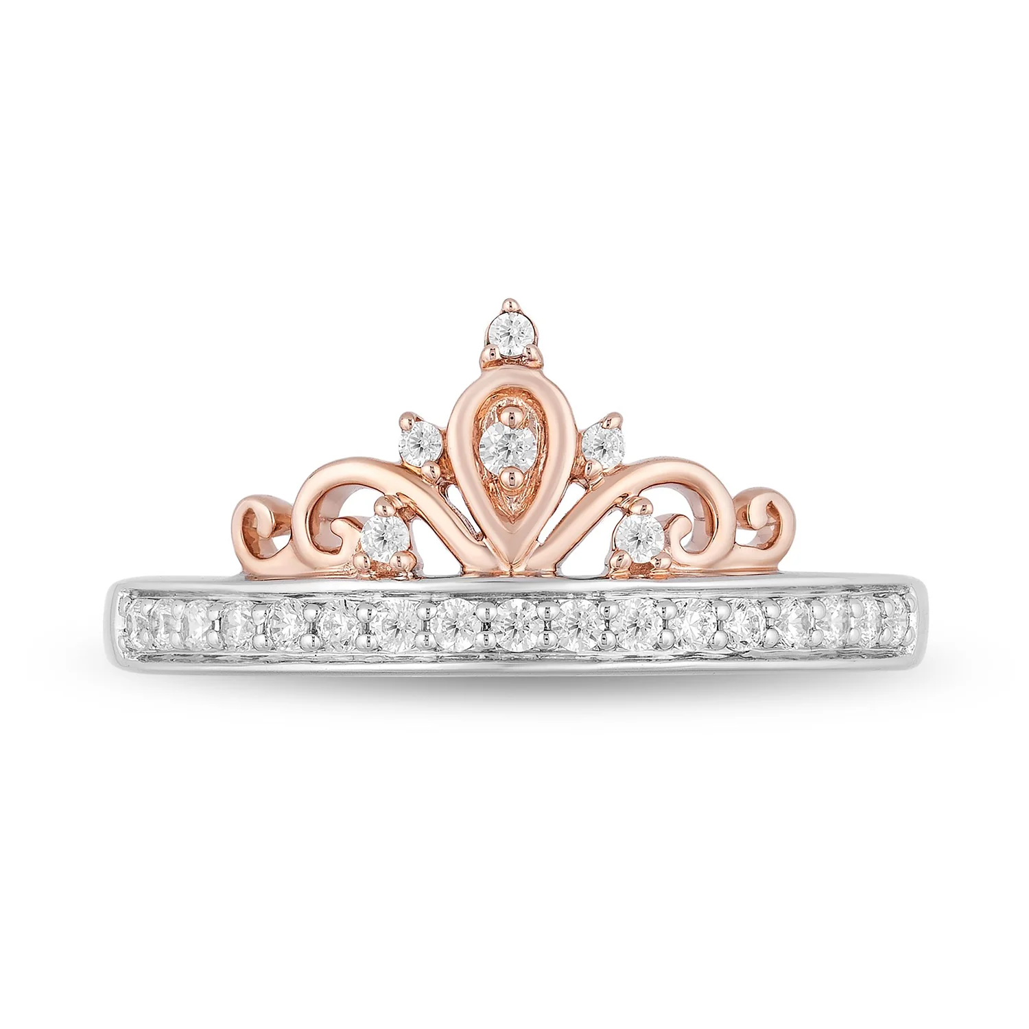 Enchanted Disney Fine Jewelry Sterling Silver and 10K Rose Gold 1/5 CTTW Majestic Princess Tiara Ring - Image 3