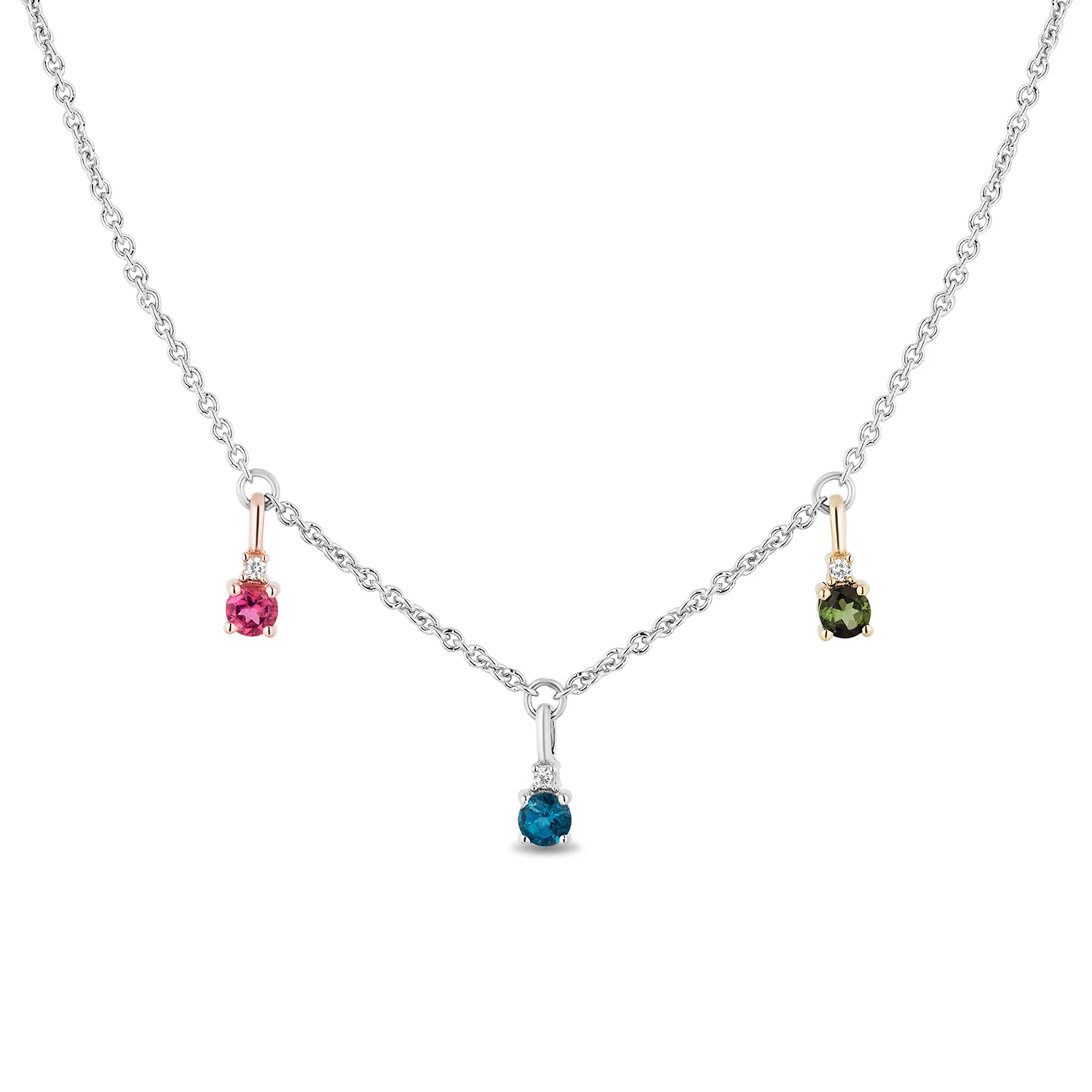 Enchanted Disney Fine Jewelry Sterling Silver and 10K Rose Gold and Yellow Gold Diamond Accent with London Blue Topaz and Pink & Green Tourmaline Aurora Fairy God Mother Necklace