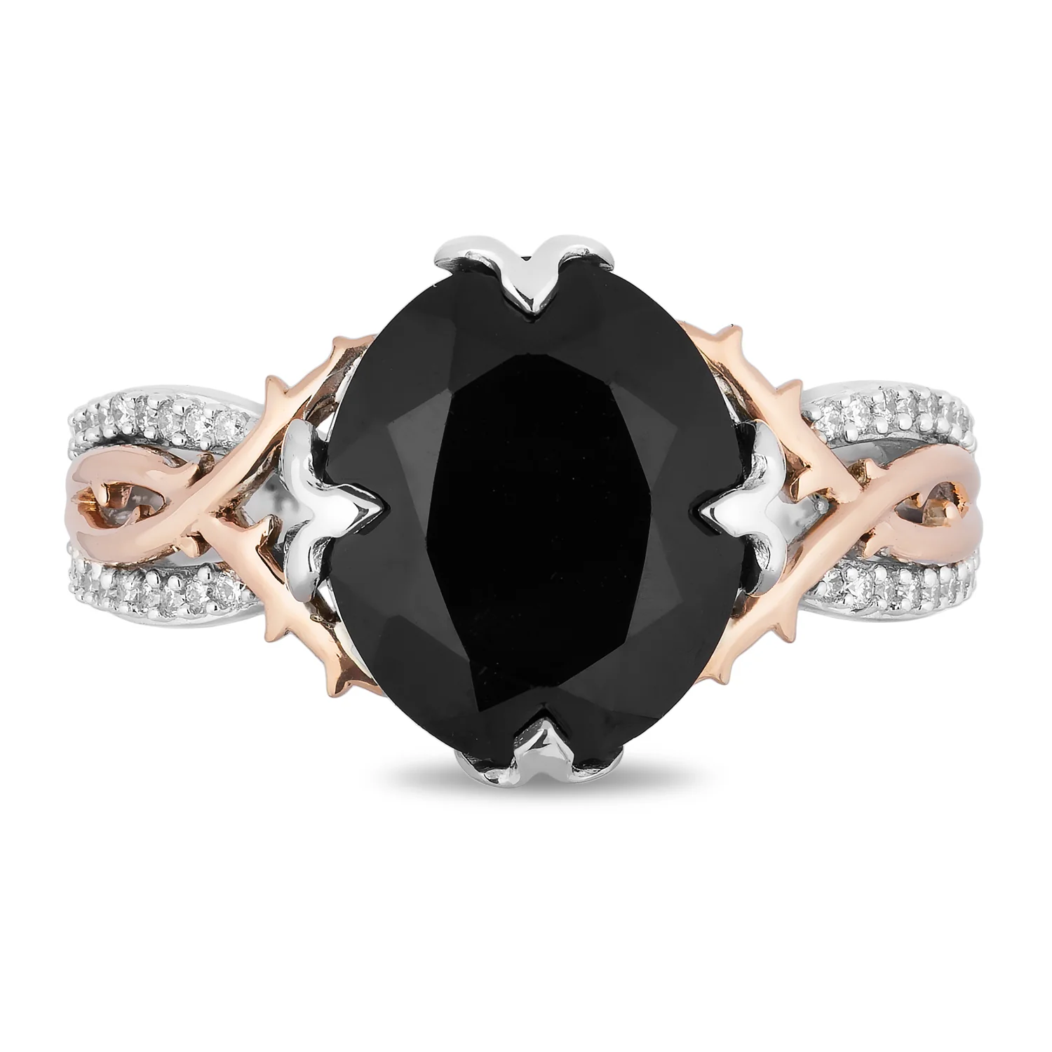 Enchanted Disney Fine Jewelry Sterling Silver and 10K Rose Gold with 1/10 CTTW and Black Onyx Maleficent Ring - Image 3