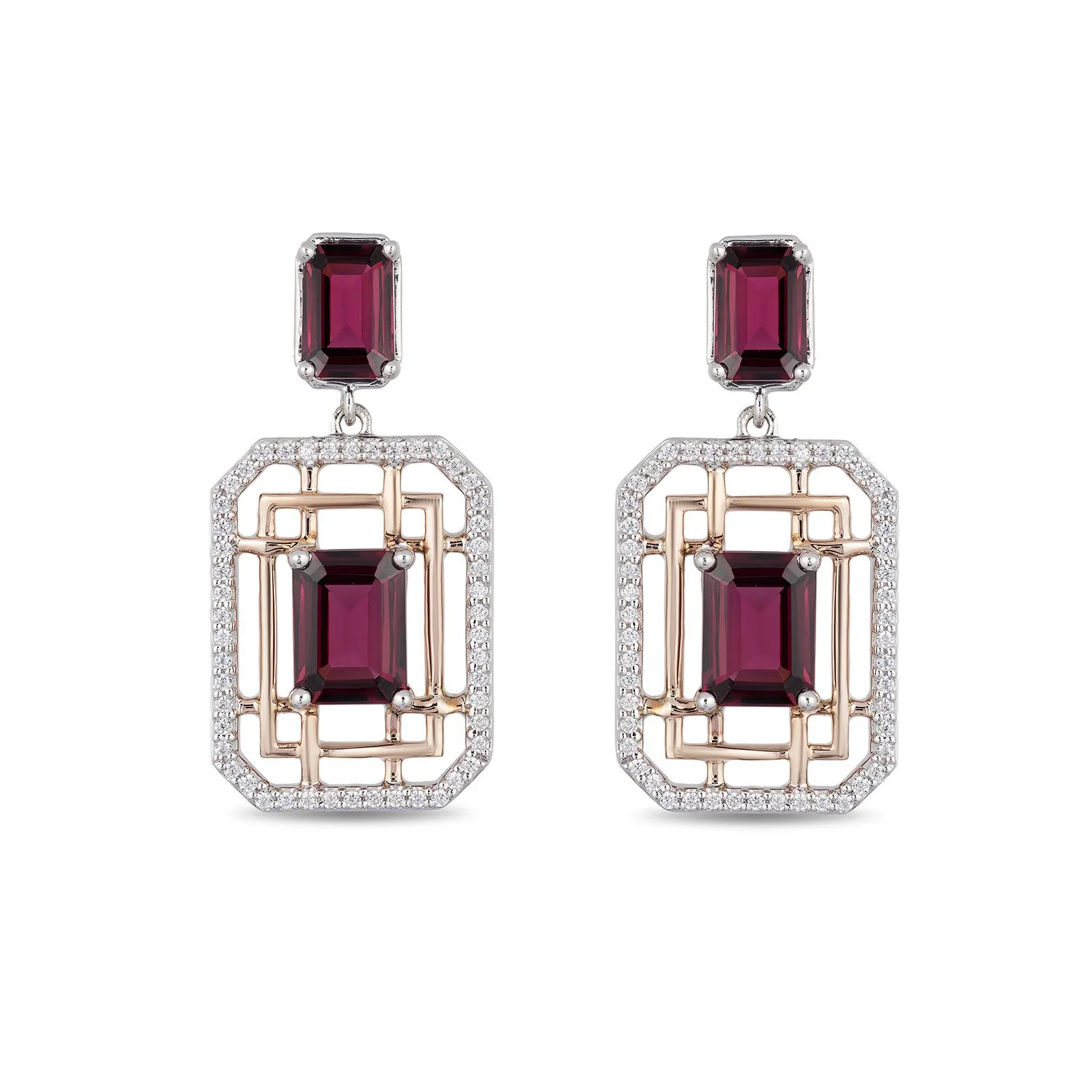 Enchanted Disney Fine Jewelry Sterling Silver and 10K Rose Gold with 1/4 CTTW Diamond with Rhodolite Garnet Mulan Earrings - Image 3