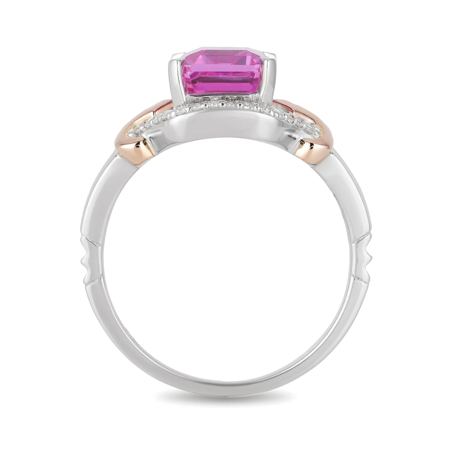 Enchanted Disney Fine Jewelry Sterling Silver and 10K Rose Gold with 1/6 CTTW and Created Pink Sapphire Aurora Ring - Image 3