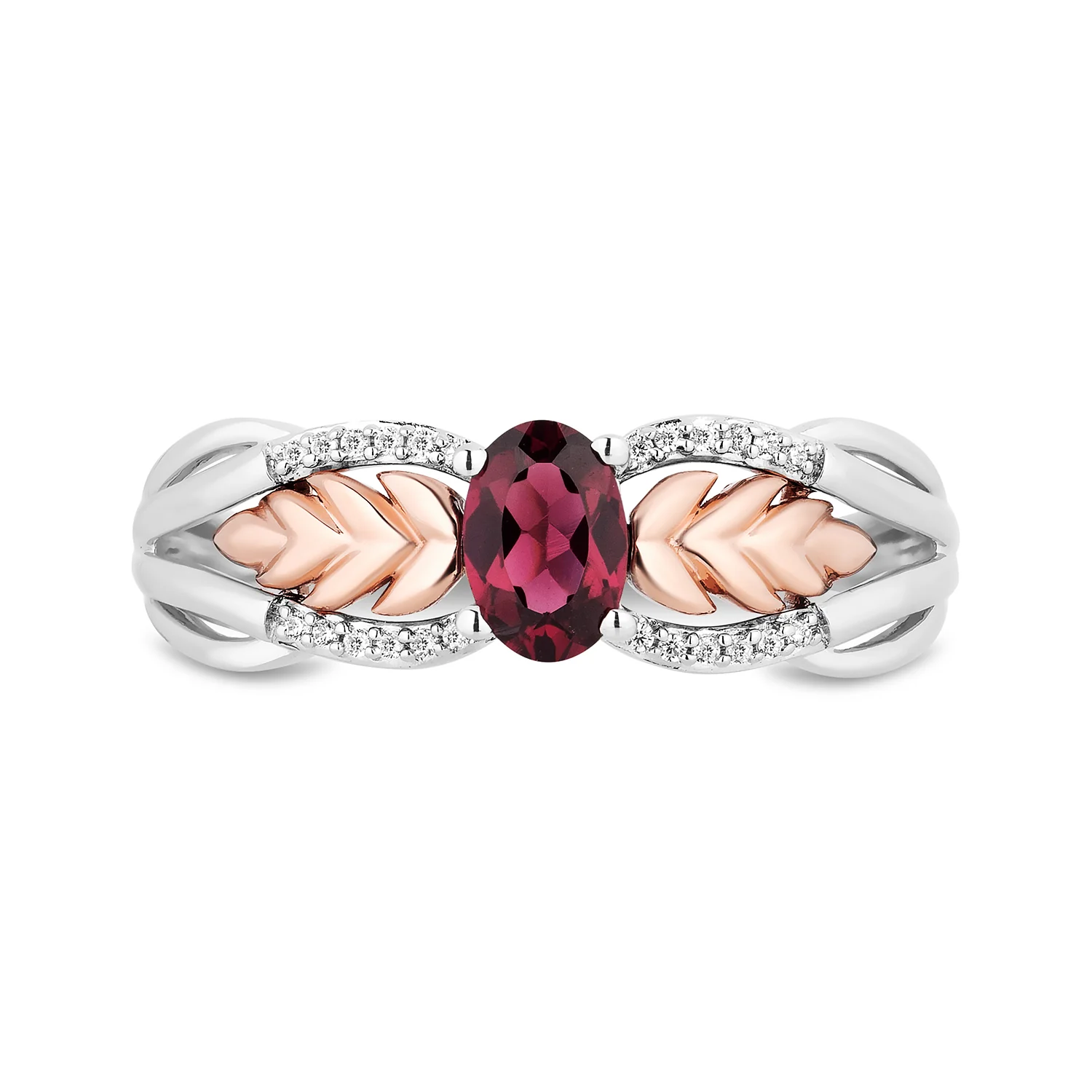 Enchanted Disney Fine Jewelry Sterling Silver and 10K Rose Gold with 1/20 CTTW Diamonds and Rhodolite Garnet Anna Wheat Ring - Image 4