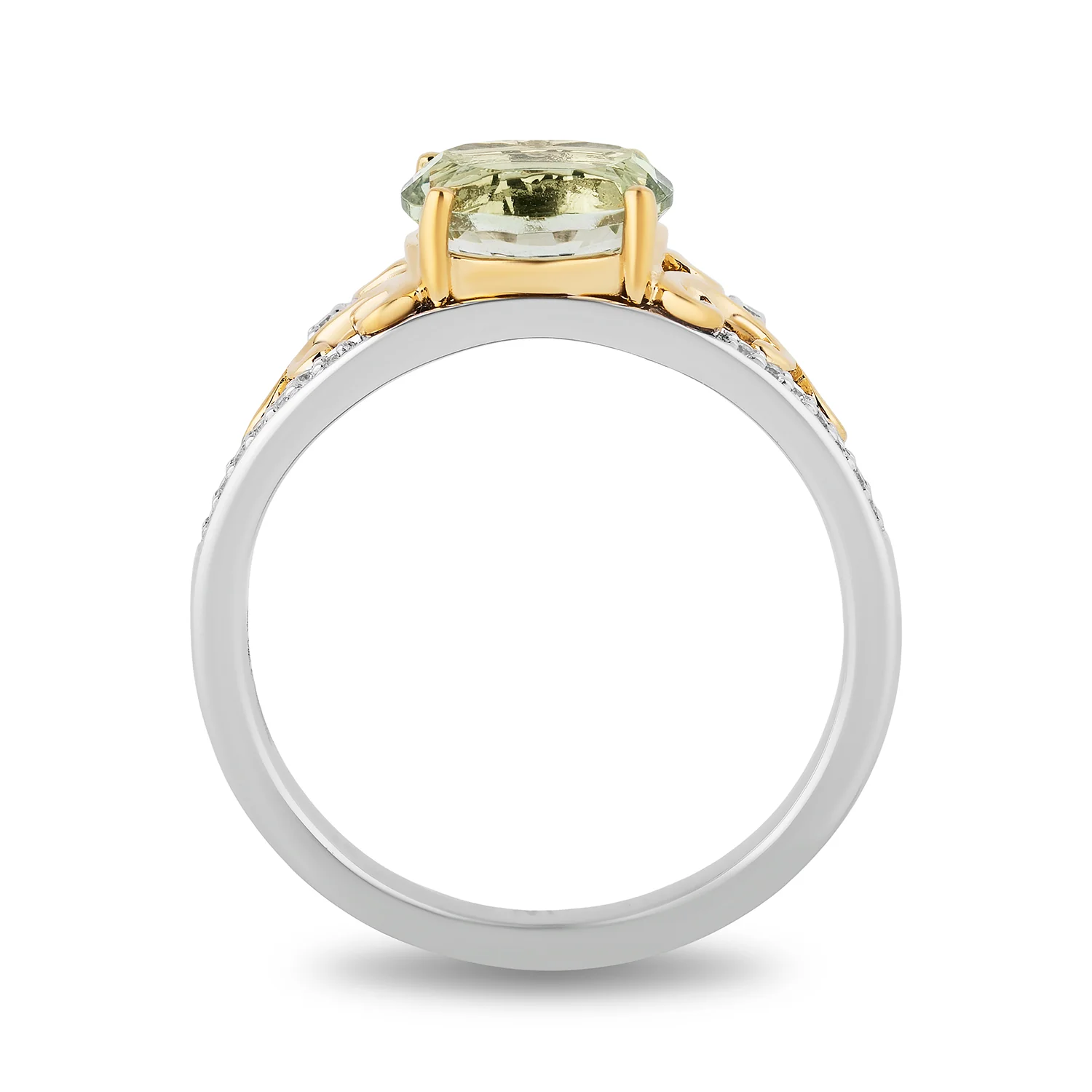Enchanted Disney Fine Jewelry Sterling Silver and 10K Yellow Gold 1/10 CTTW Diamond and Concave Oval Green Amethyst Stepsisters Ring - Image 5
