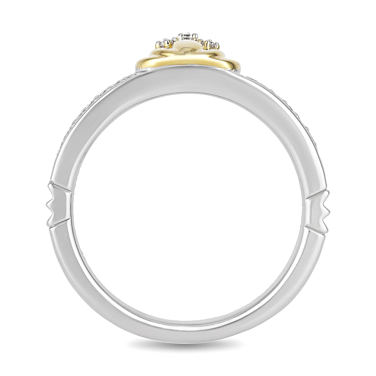 Enchanted Disney Fine Jewelry Sterling Silver and 10K Yellow Gold 1/10 CTTW Tiana Water Lily Ring - Image 3