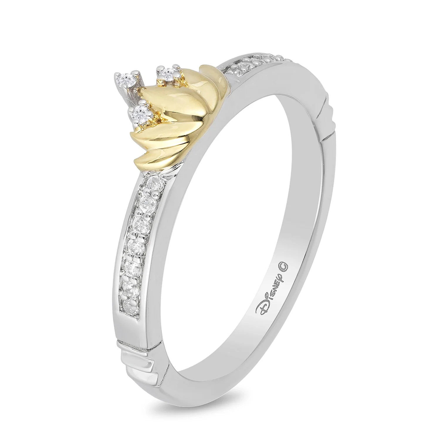 Enchanted Disney Fine Jewelry Sterling Silver and 10K Yellow Gold 1/10 CTTW Tiana Water Lily Ring - Image 4
