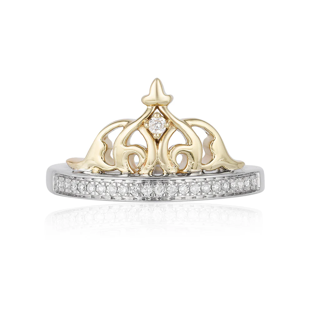 Enchanted Disney Fine Jewelry Sterling Silver and 10K Yellow Gold 1/10 CTTW Jasmine Tiara Ring - Image 3