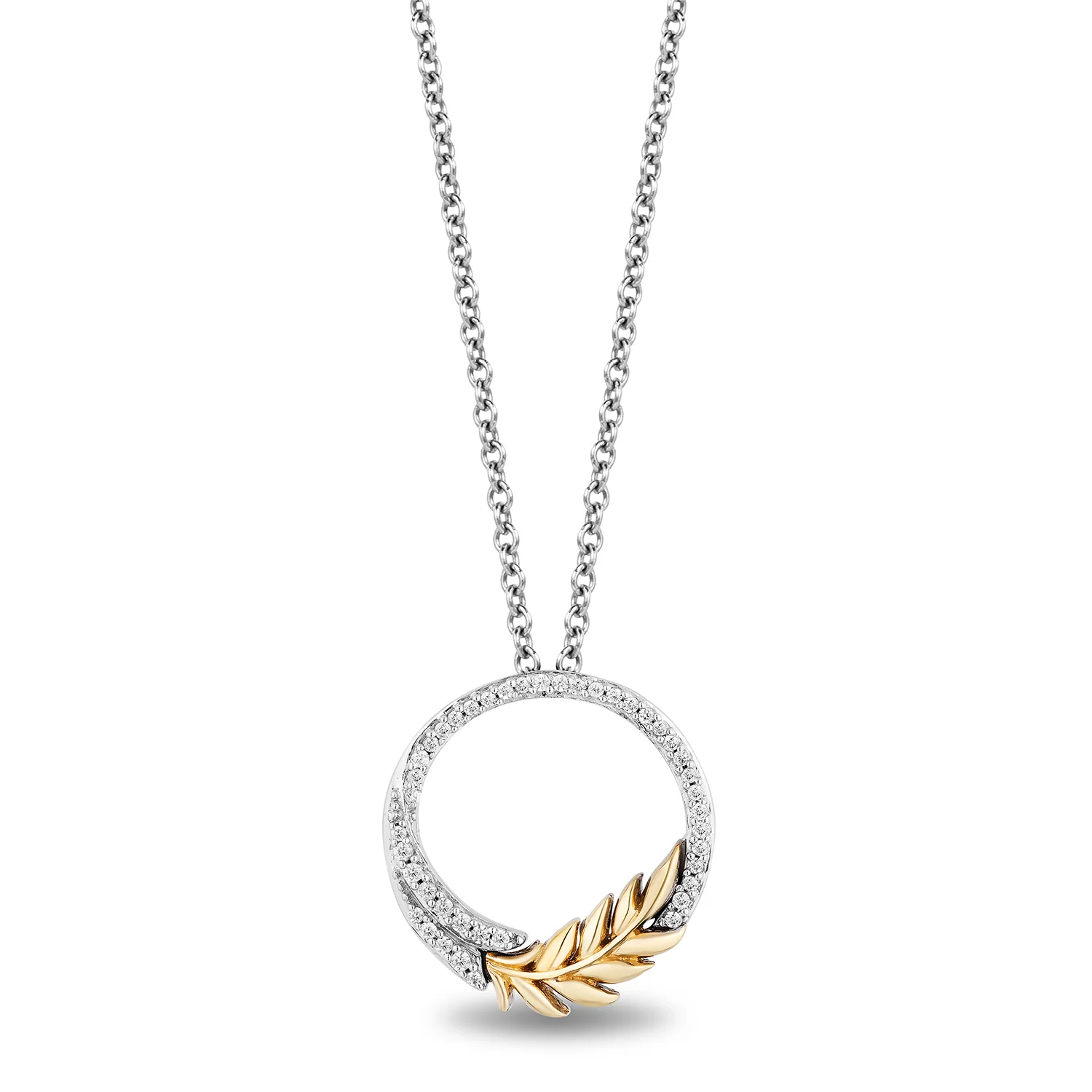 Enchanted Disney Fine Jewelry Sterling Silver and 10K Yellow Gold with 1/10 CTTW Diamond Anna Circle Pendant Necklace