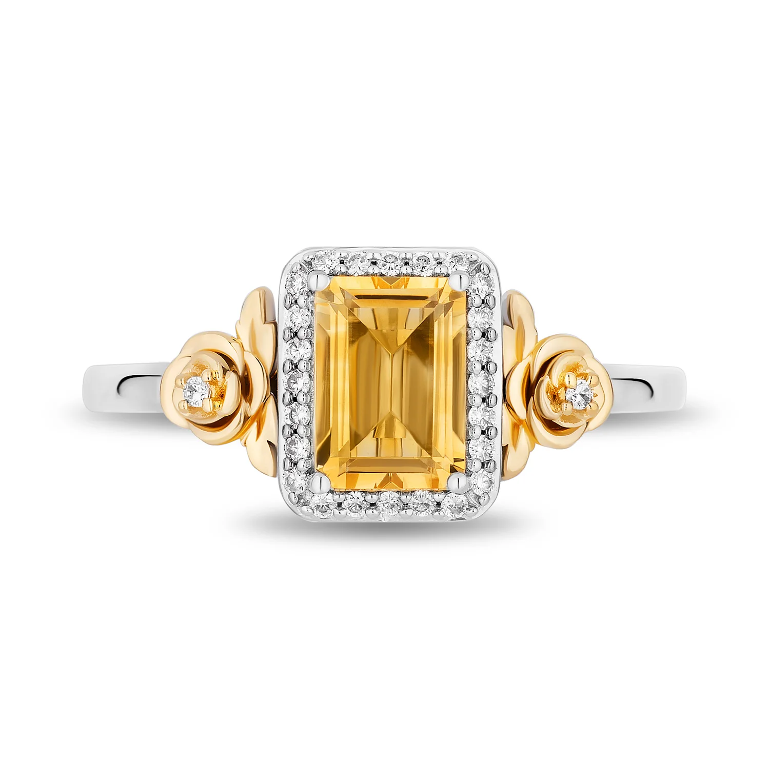 Enchanted Disney Fine Jewelry Sterling Silver and 10K Yellow Gold with 1/10 CTTW Diamonds and Citrine Belle Ring - Image 2