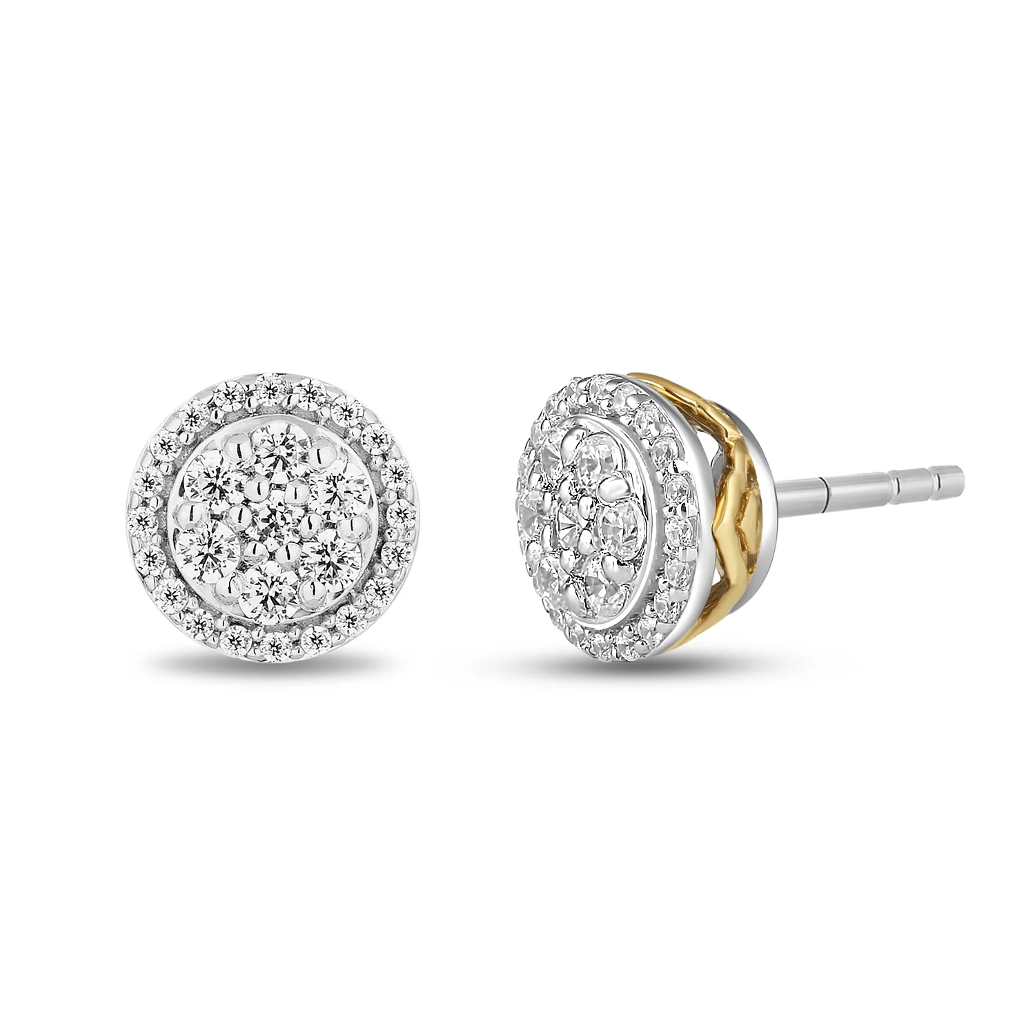Enchanted Disney Fine Jewelry Sterling Silver and 10K Yellow Gold with 1/4 CTTW Diamonds Jasmine Stud Earrings