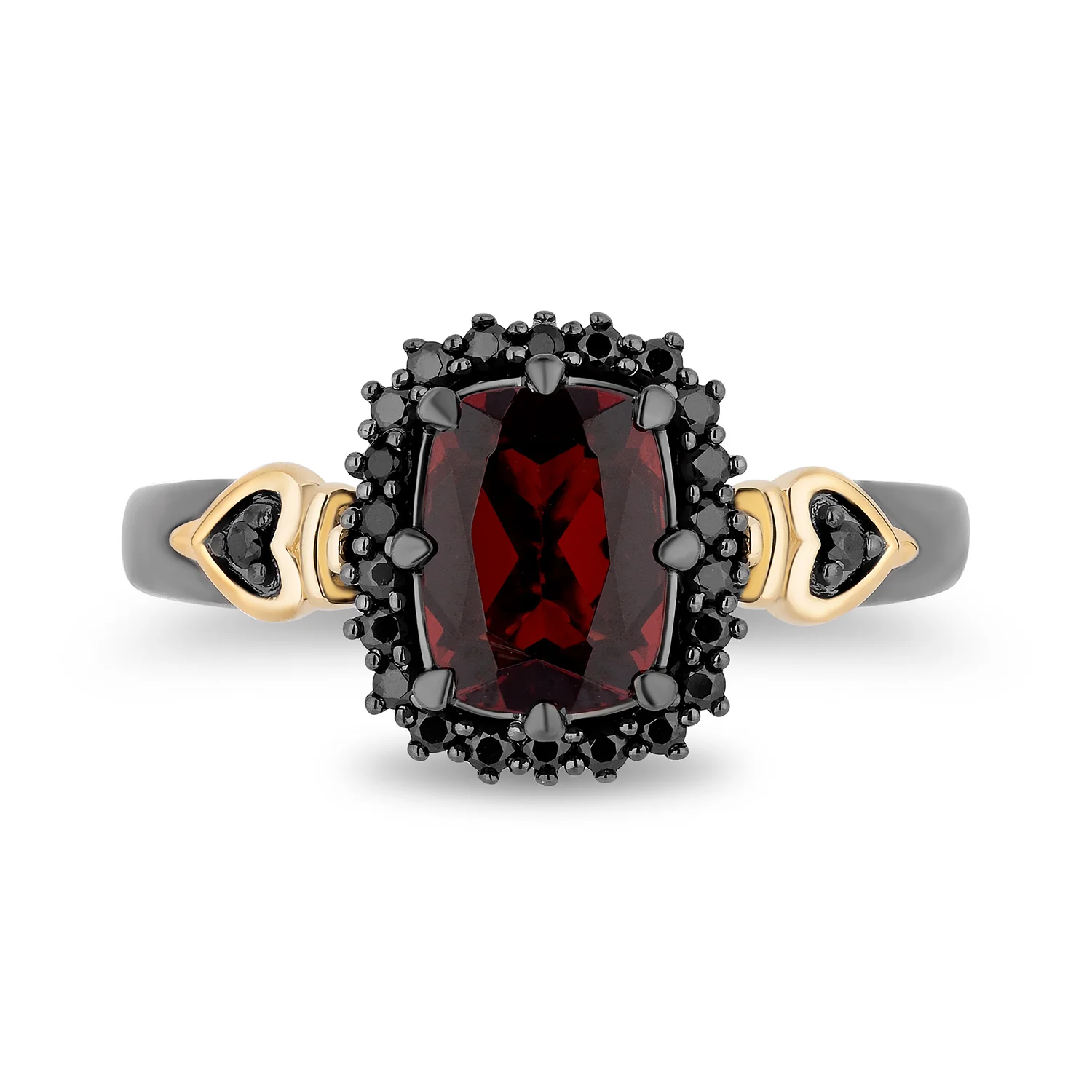 Enchanted Disney Fine Jewelry Sterling Silver and 10K Yellow Gold with 1/5 CTTW. Black Diamonds and Garnet Evil Queen Ring - Image 2