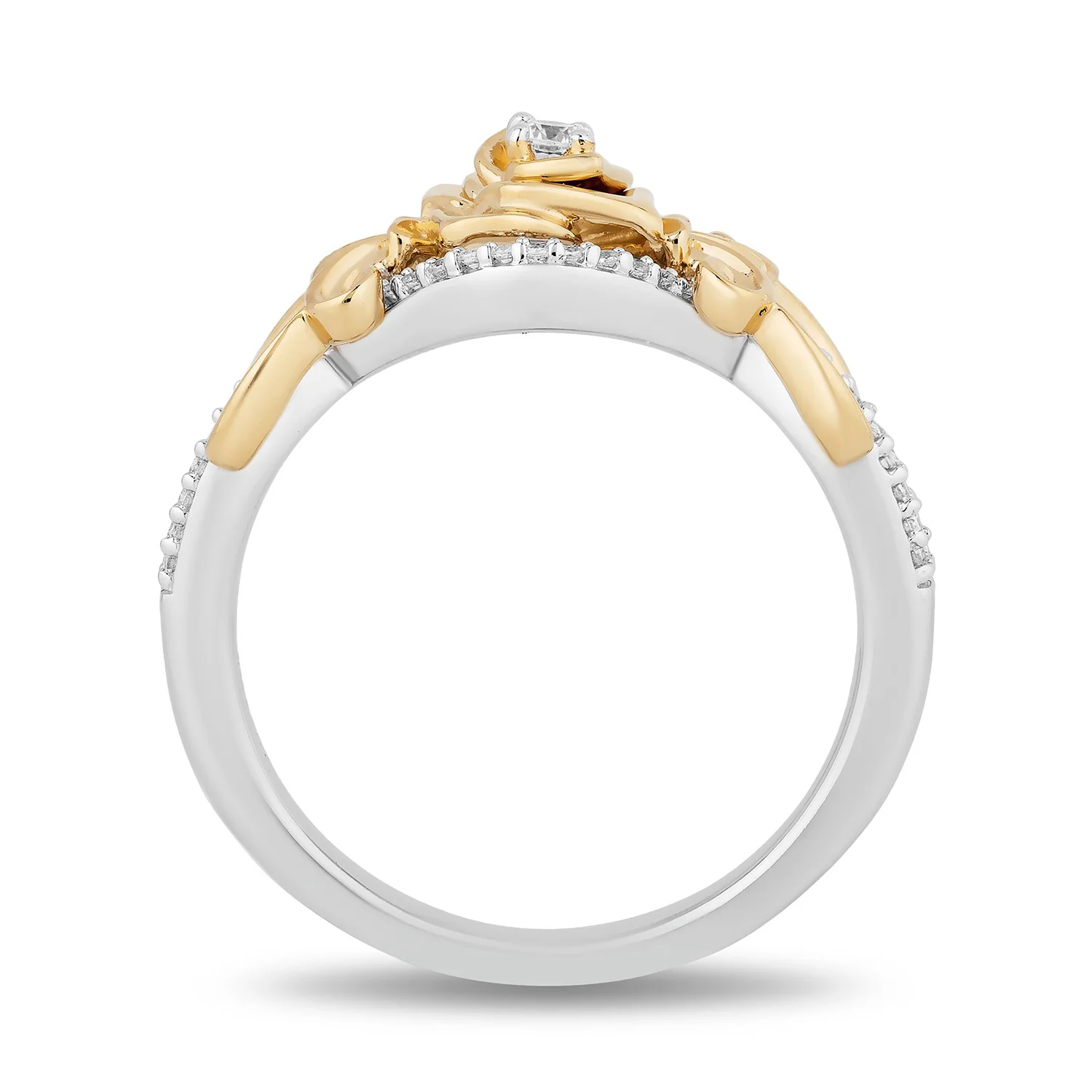 Enchanted Disney Fine Jewelry Sterling Silver and 10K Yellow Gold with 1/5 CTTW Diamond Belle Rose Ring - Image 4