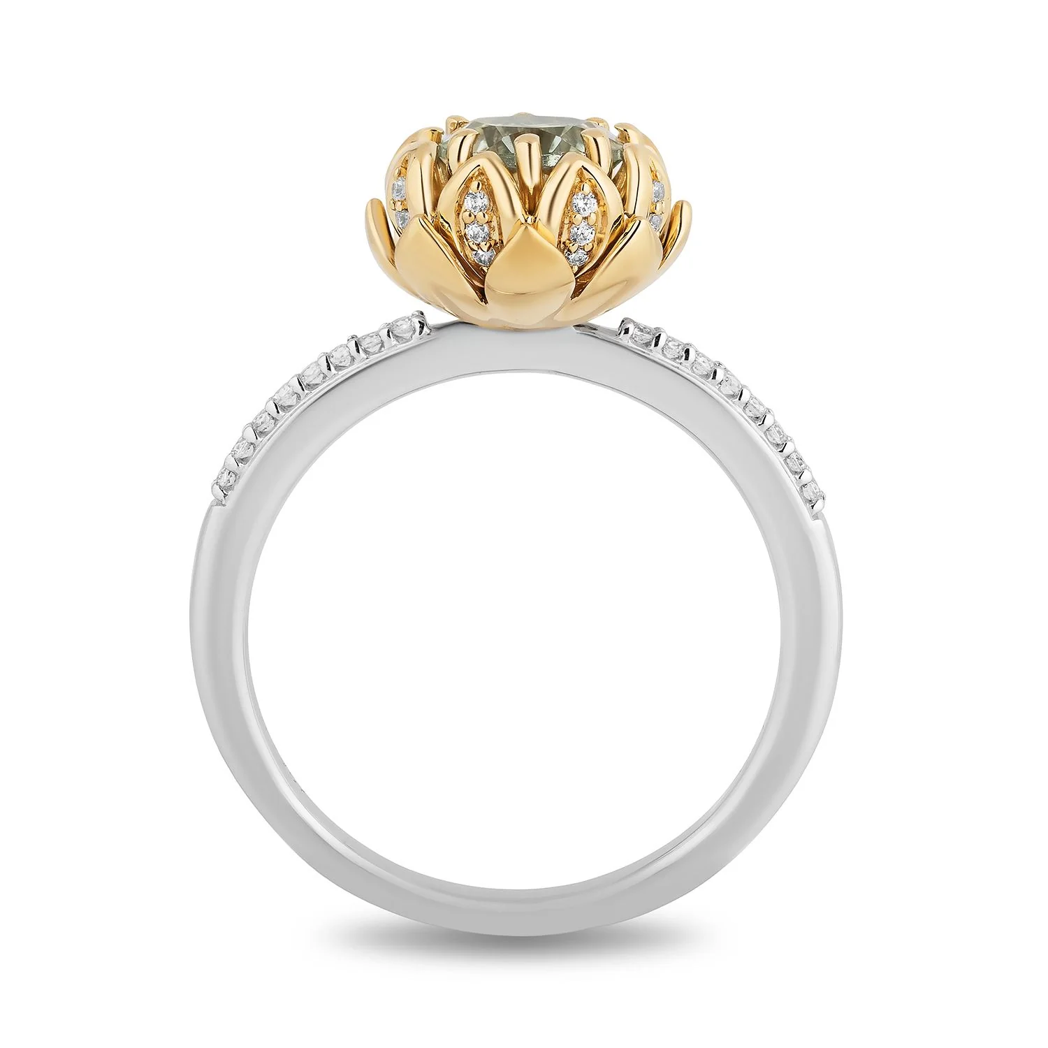 Enchanted Disney Fine Jewelry Sterling Silver and 10K Yellow Gold With 1/8 CTTW Diamond and Round Green Amethyst Tiana Ring - Image 3
