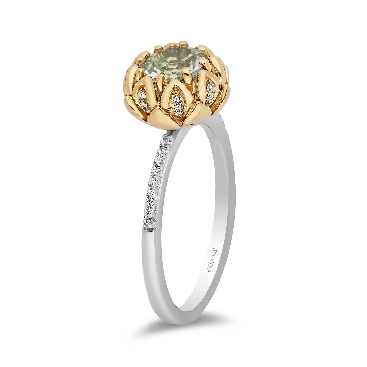 Enchanted Disney Fine Jewelry Sterling Silver and 10K Yellow Gold With 1/8 CTTW Diamond and Round Green Amethyst Tiana Ring - Image 4
