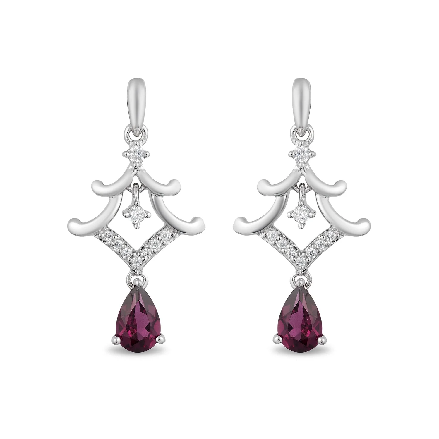 Enchanted Disney Fine Jewelry Sterling Silver with 1/10 CTTW Diamond and Rhodolite Garnet Mulan Pagoda Earrings - Image 3
