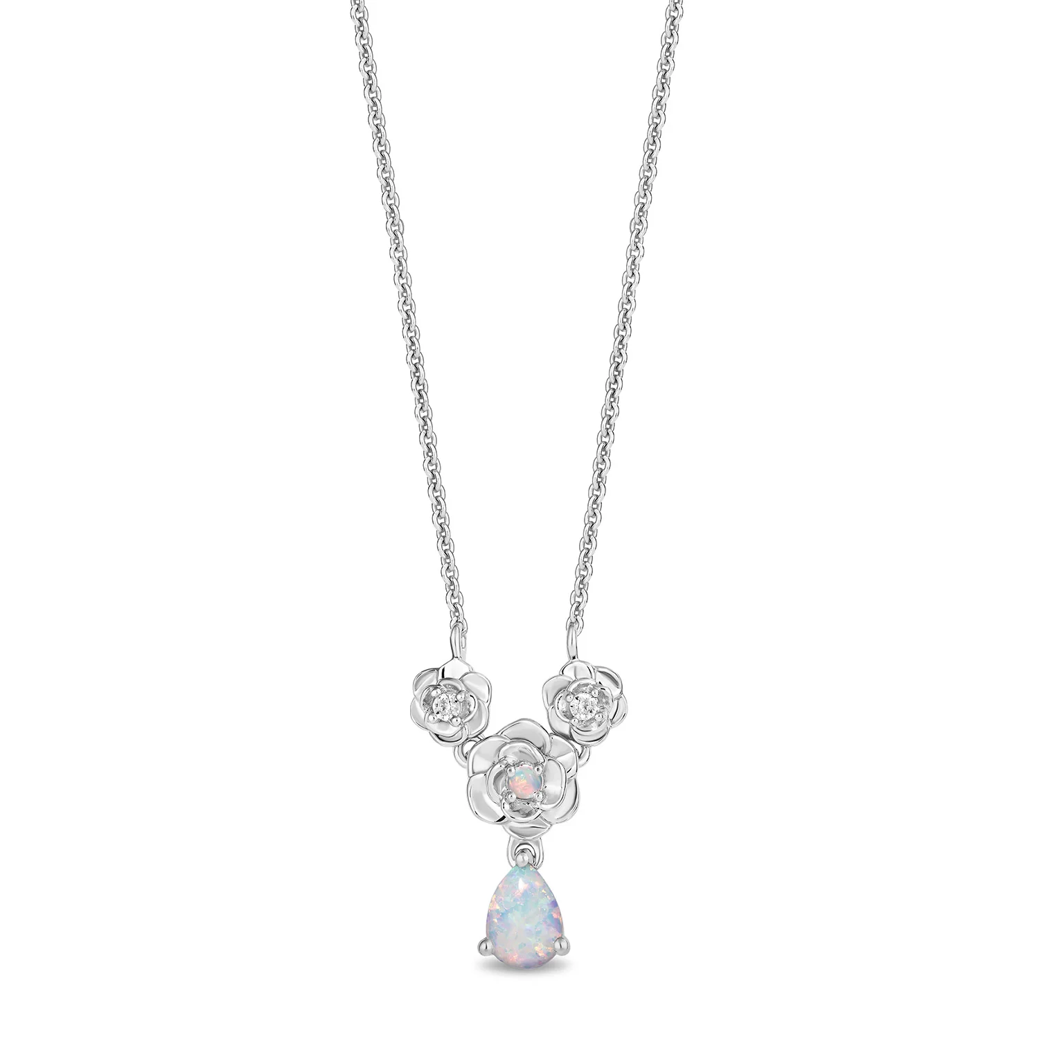 Enchanted Disney Fine Jewelry Sterling Silver with 1/20 CTTW  Diamonds and Created Opal Cinderella Necklace