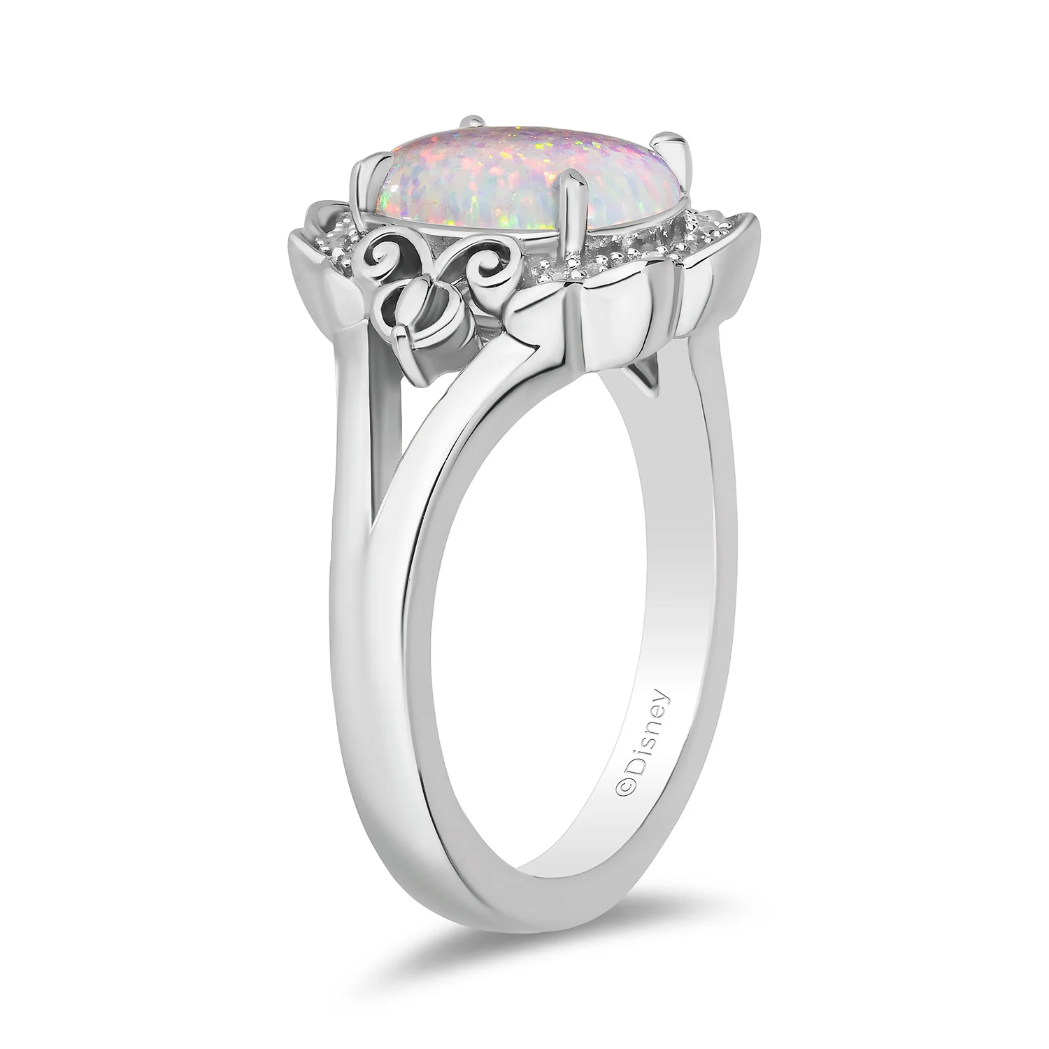 Enchanted Disney Fine Jewelry Sterling Silver with 1/20 CTTW Diamonds and Created Opal Cinderella Ring - Image 4