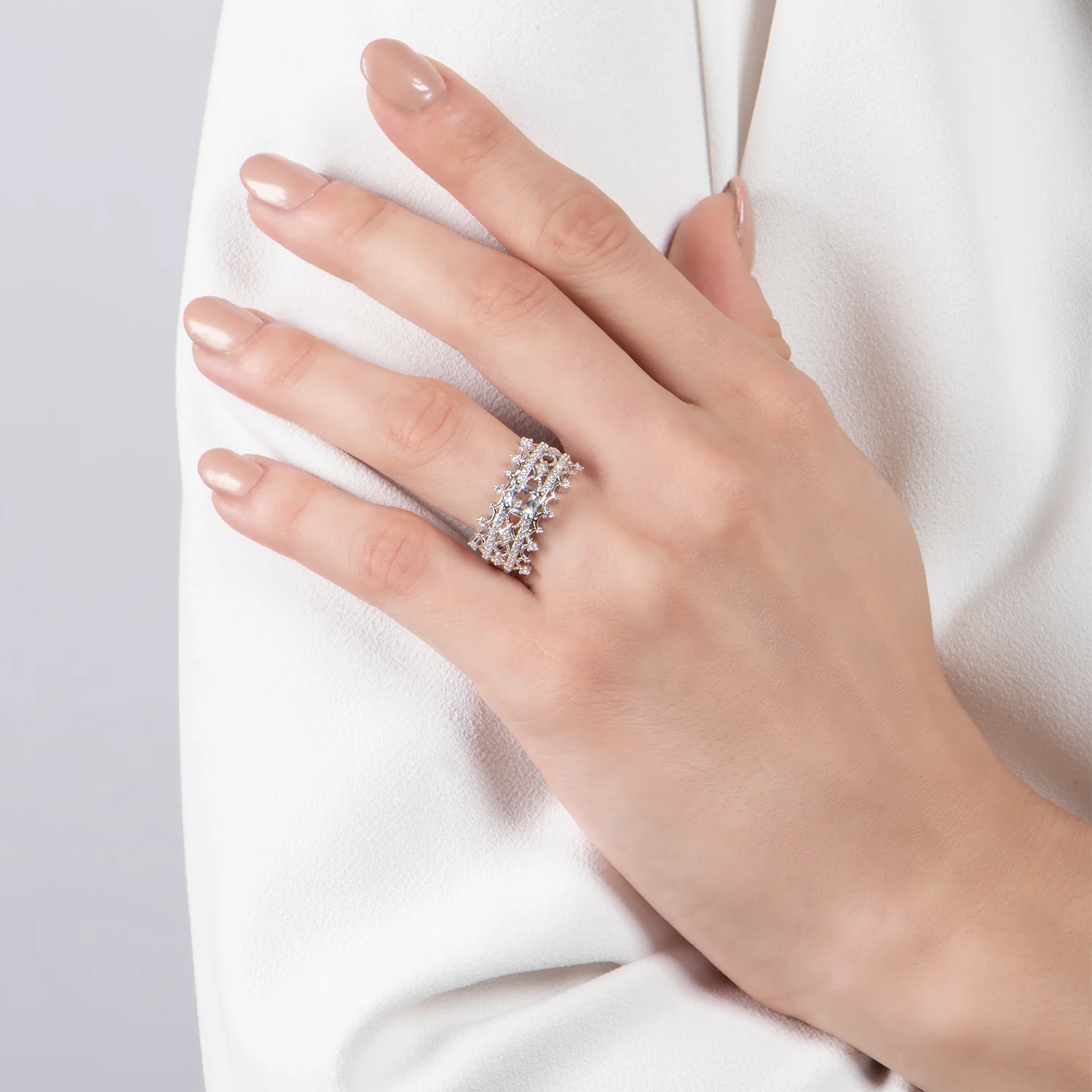 Enchanted Disney Fine Jewelry Sterling Silver with 1/3 CTTW Diamond and White Topaz Majestic Princess Ring - Image 2