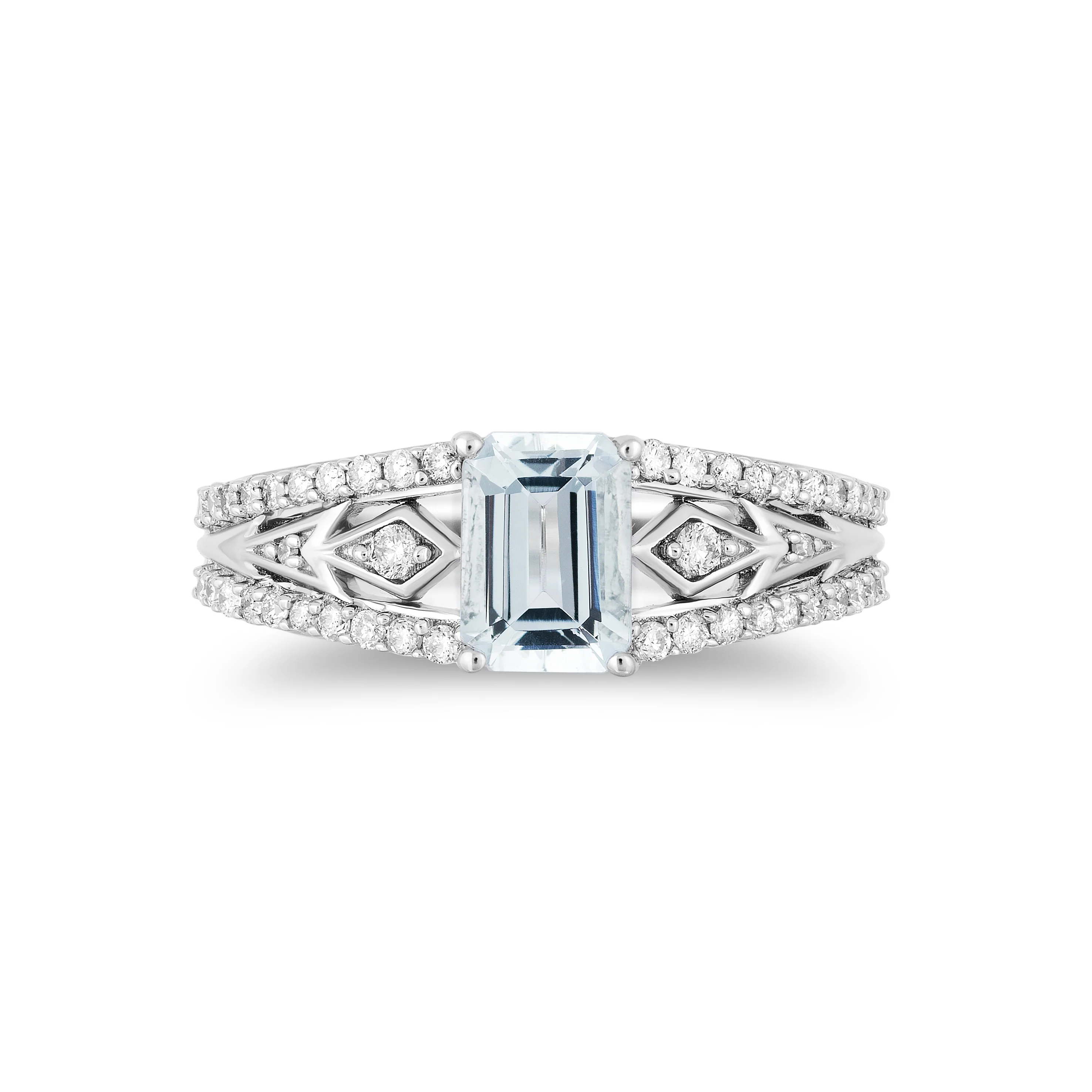 Enchanted Disney Fine Jewelry Sterling Silver with 1/4 CTTW Diamond and Aquamarine Elsa Ring - Image 3