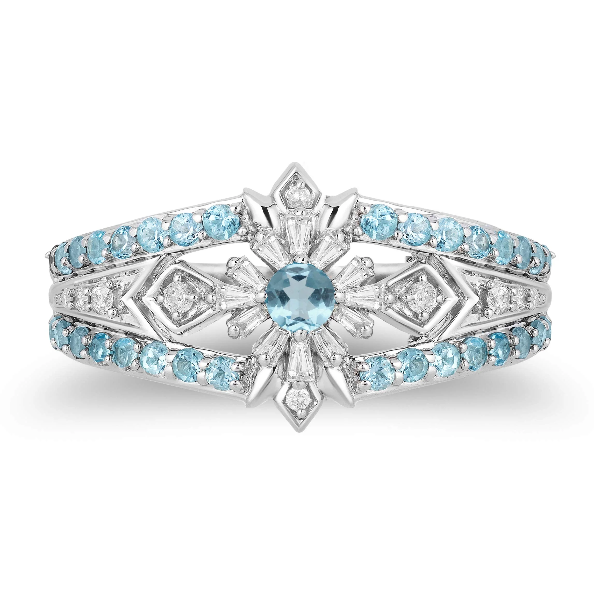 Enchanted Disney Fine Jewelry Sterling Silver with 1/4 CTTW Diamond and Blue Topaz Frozen 2 Elsa Fashion Ring - Image 3