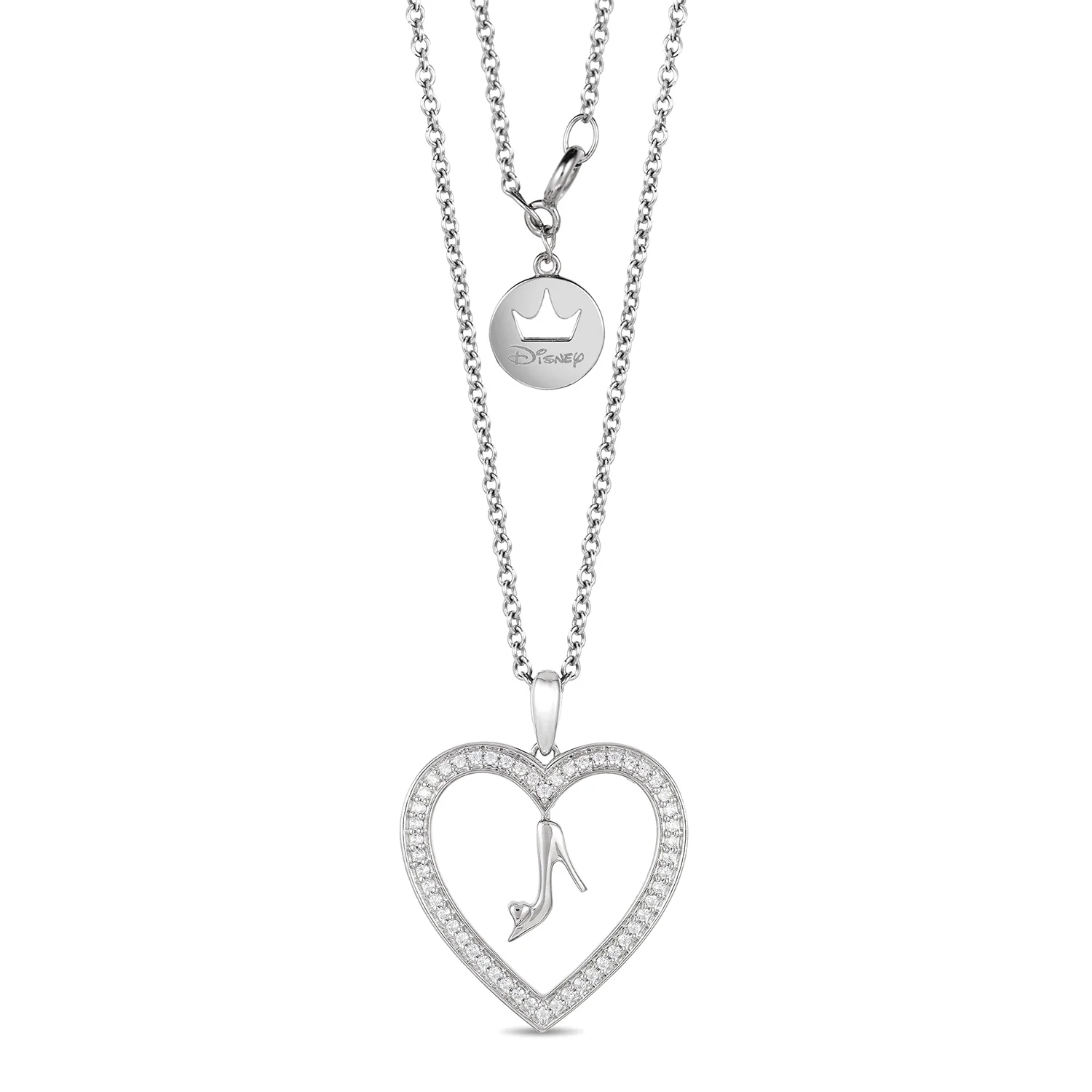 Enchanted Disney Fine Jewelry Sterling Silver with 1/5 CTTW Diamond Cinderella Fashion Pendant Necklace