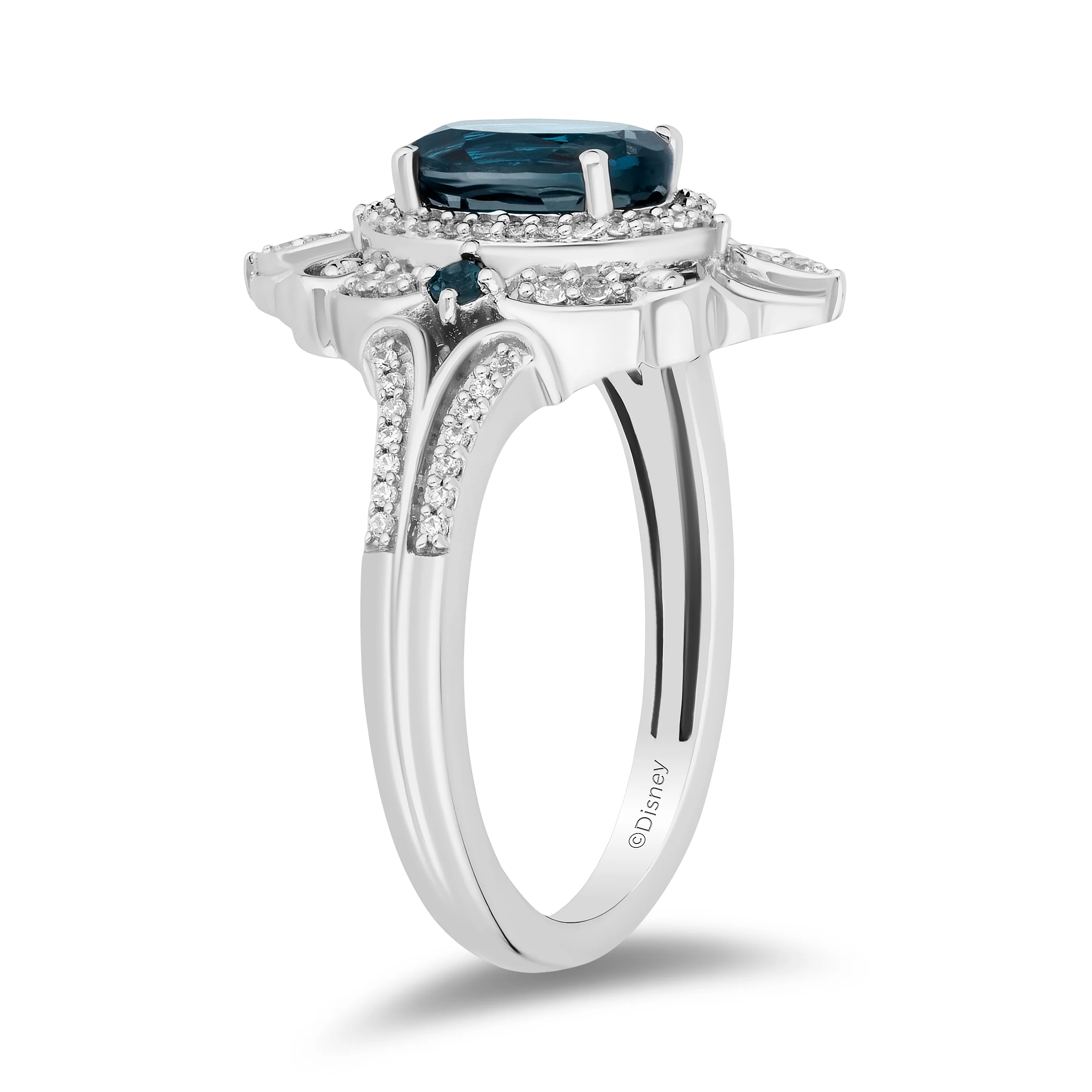 Enchanted Disney Fine Jewelry Sterling Silver with 1/5 CTTW Diamonds and London Blue Topaz Cinderella Ring - Image 4